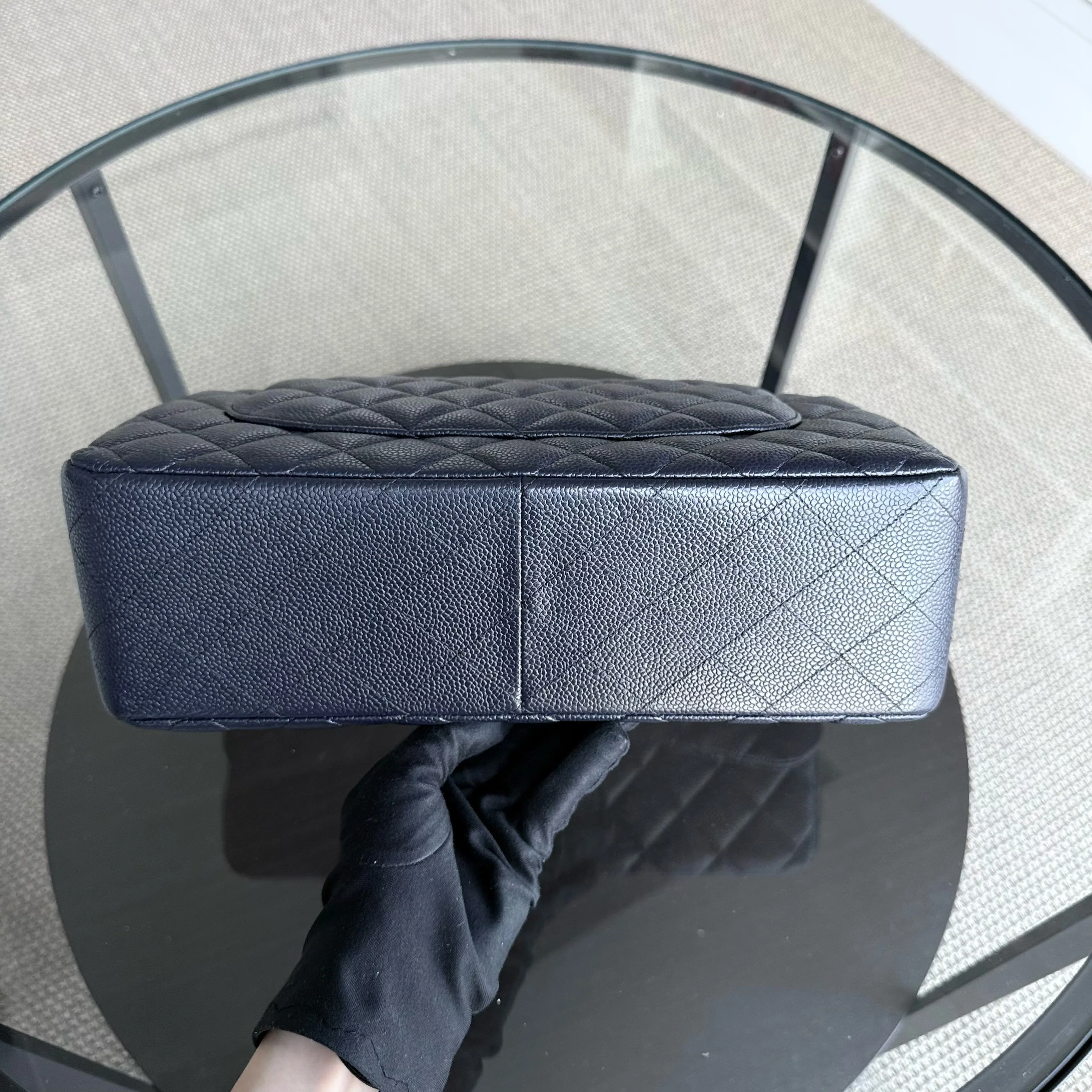 Chanel Classic Flap Jumbo - Caviar Quilted Grained Calfskin Dark Navy Blue Gold Hardware Series 21