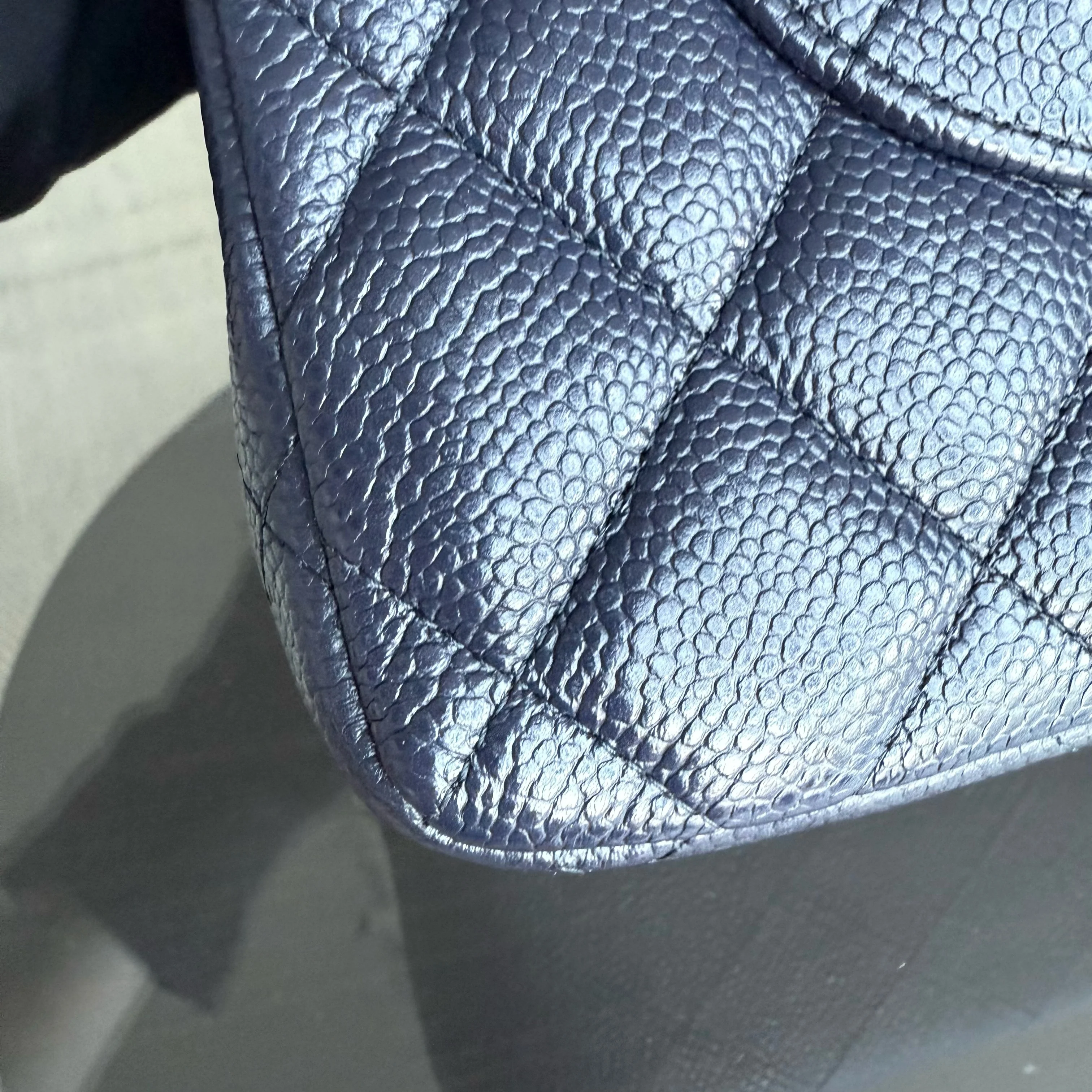 Chanel Classic Flap Jumbo - Caviar Quilted Grained Calfskin Dark Navy Blue Gold Hardware Series 21