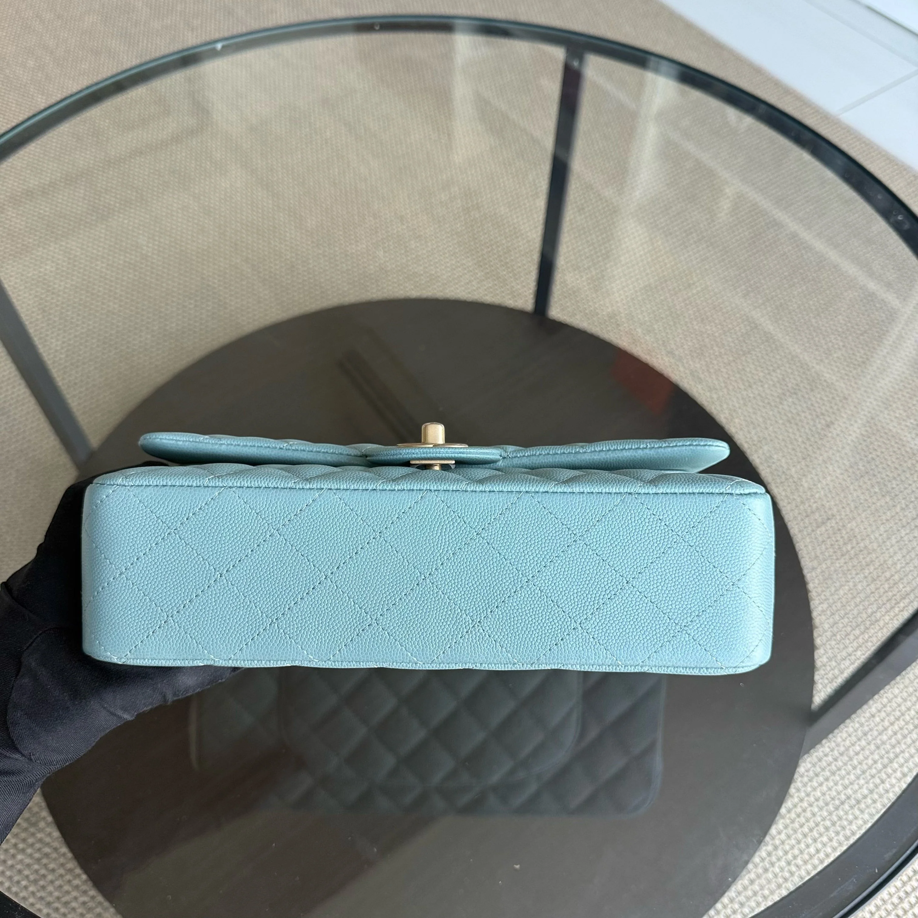 Chanel Classic Flap Medium - Caviar 25CM Quilted Light Blue Gold Hardware Series 25