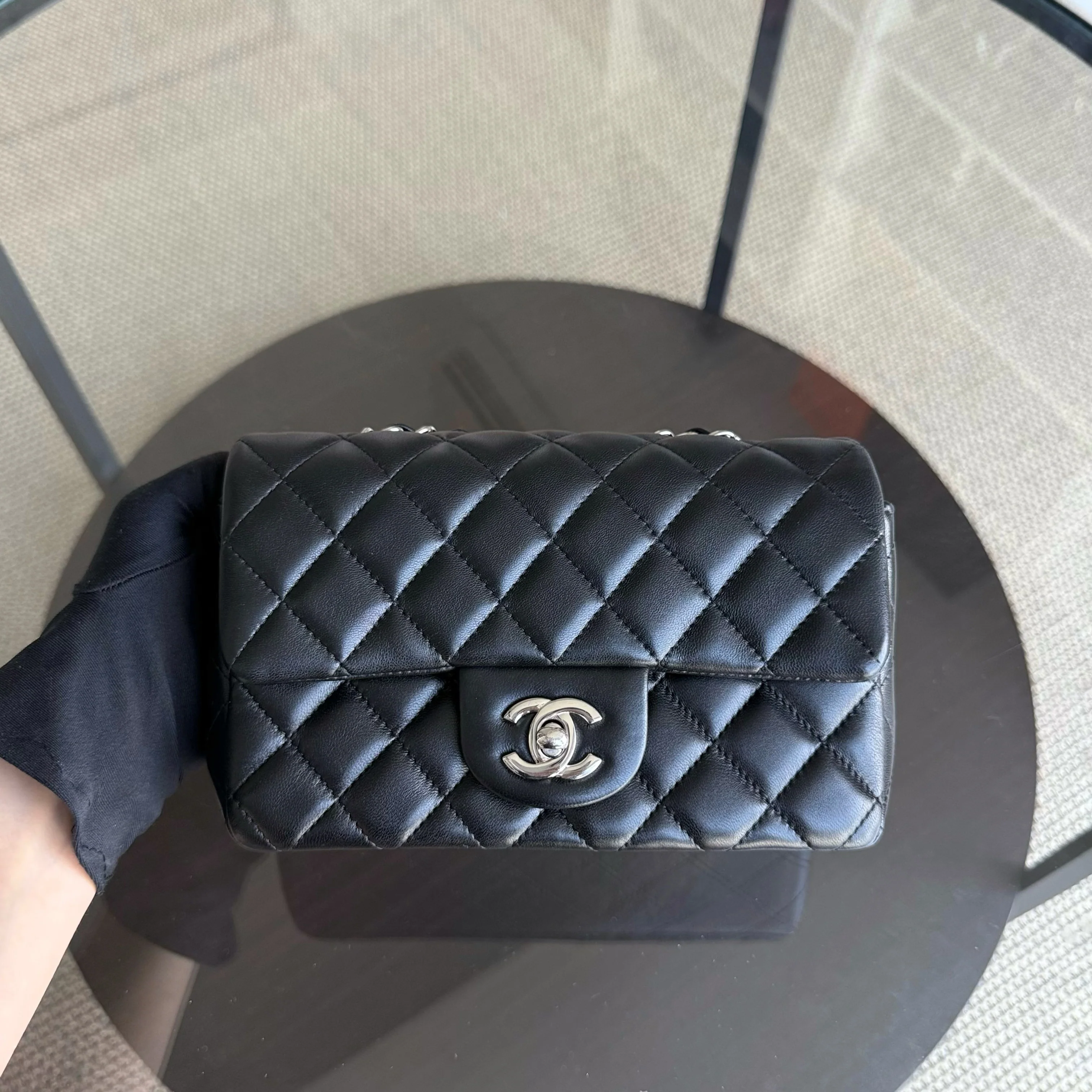 Chanel Classic Flap Mini Rectangle - Quilted Lambskin Black Silver Hardware Series 30