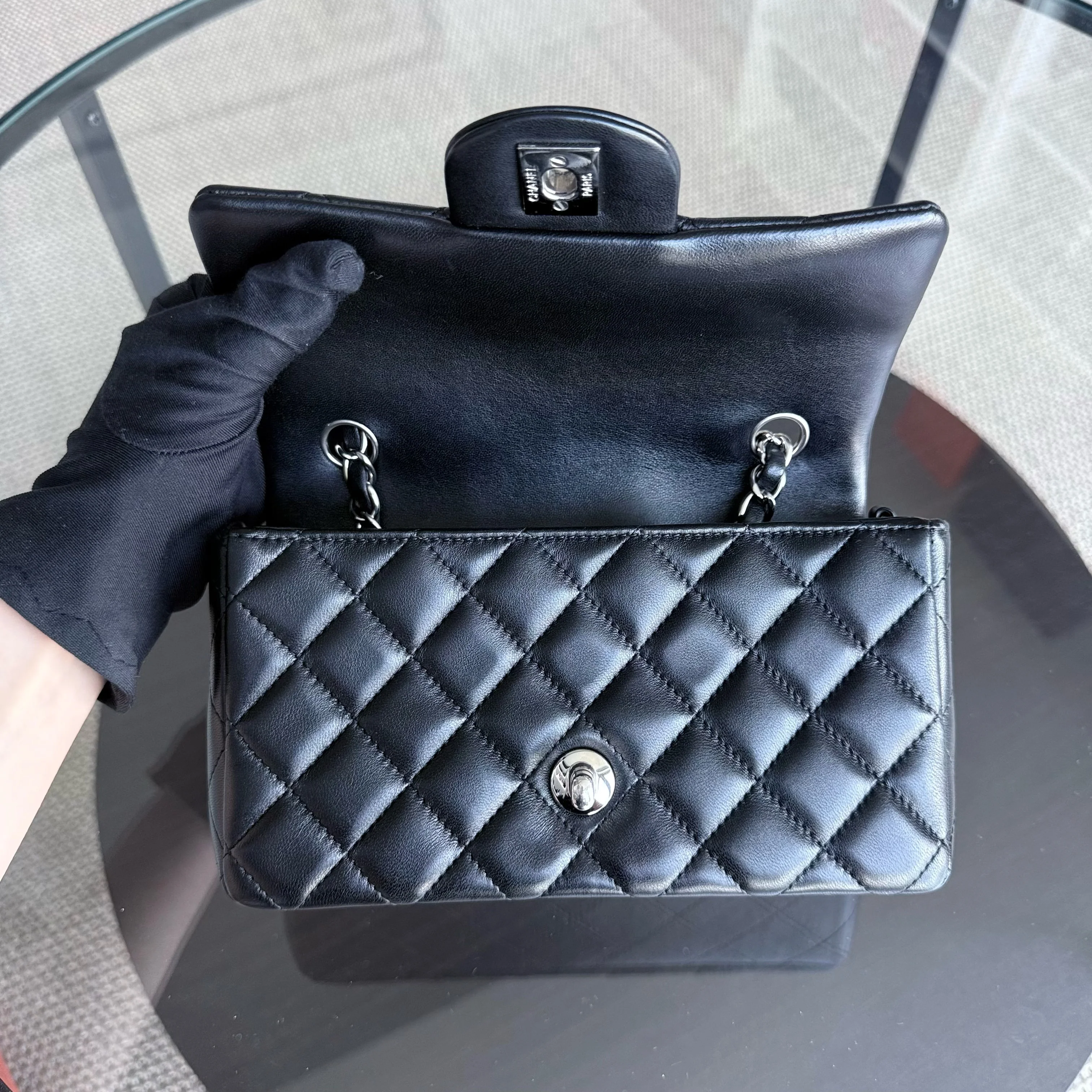 Chanel Classic Flap Mini Rectangle - Quilted Lambskin Black Silver Hardware Series 30