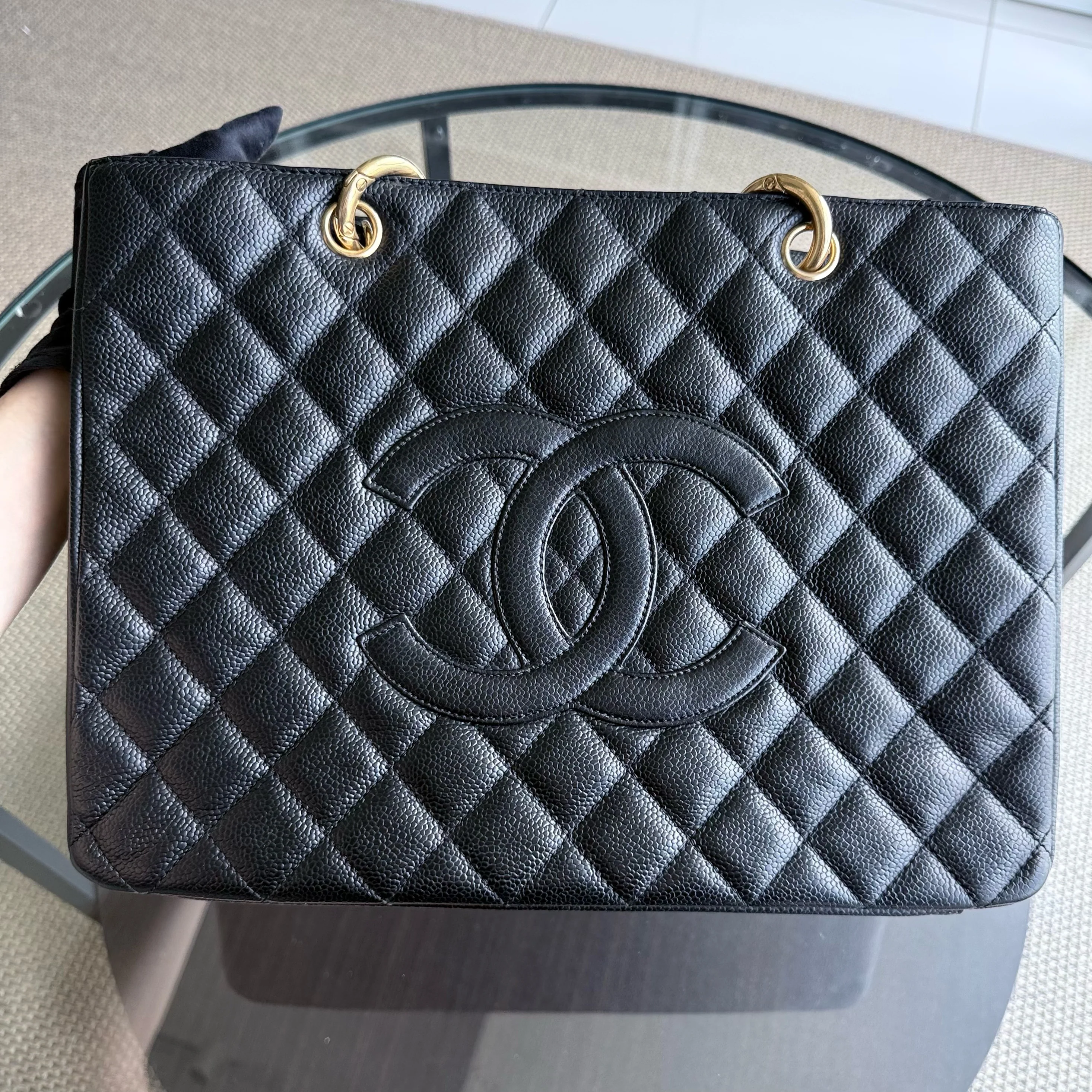 Chanel GST Grand Shopping Tote - Caviar Quilted Grained Calfskin Black Gold Hardware Series 11