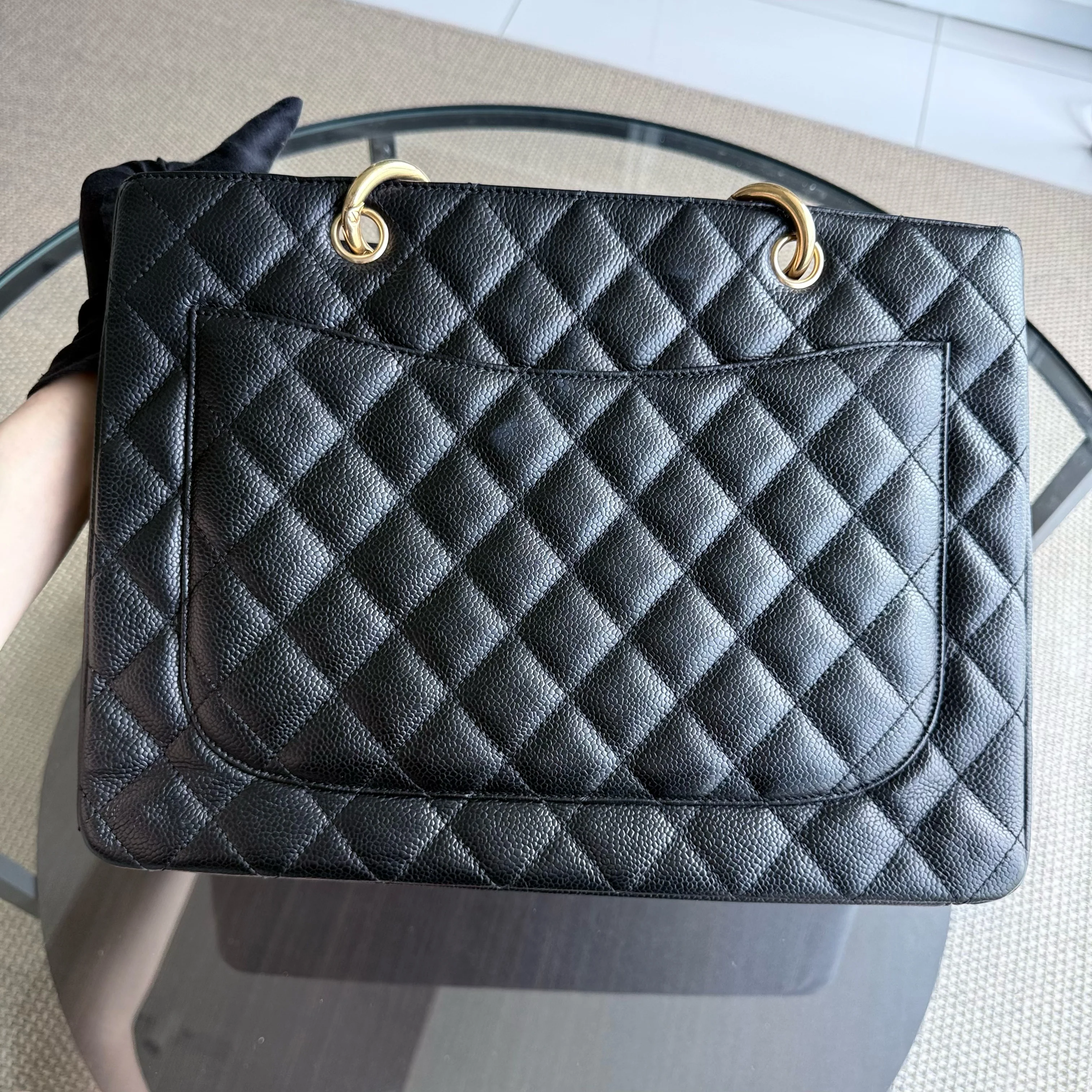 Chanel GST Grand Shopping Tote - Caviar Quilted Grained Calfskin Black Gold Hardware Series 11