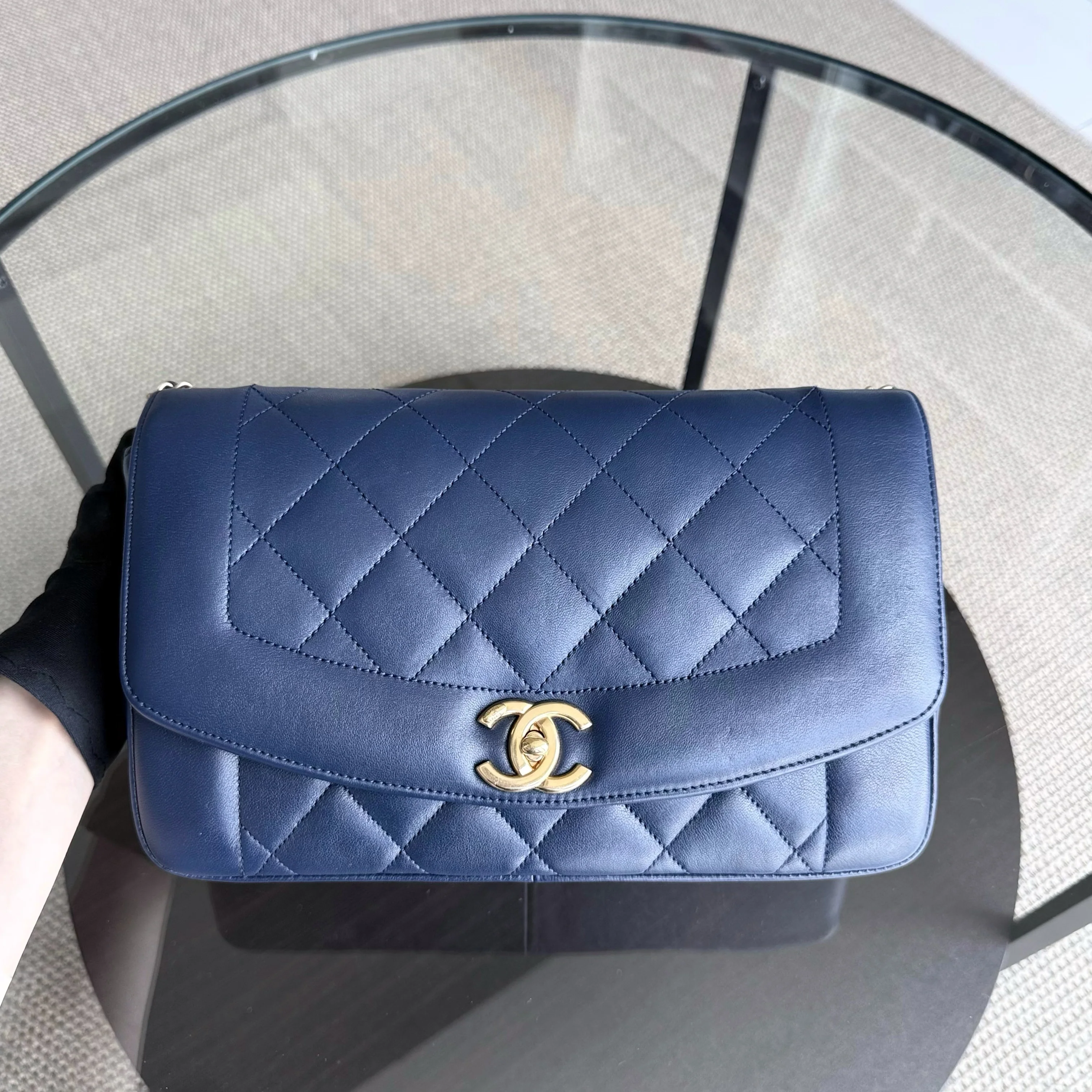 Chanel Diana Reissue - Quilted Lambskin 28CM Dark Navy Blue Gold Hardware Series 20