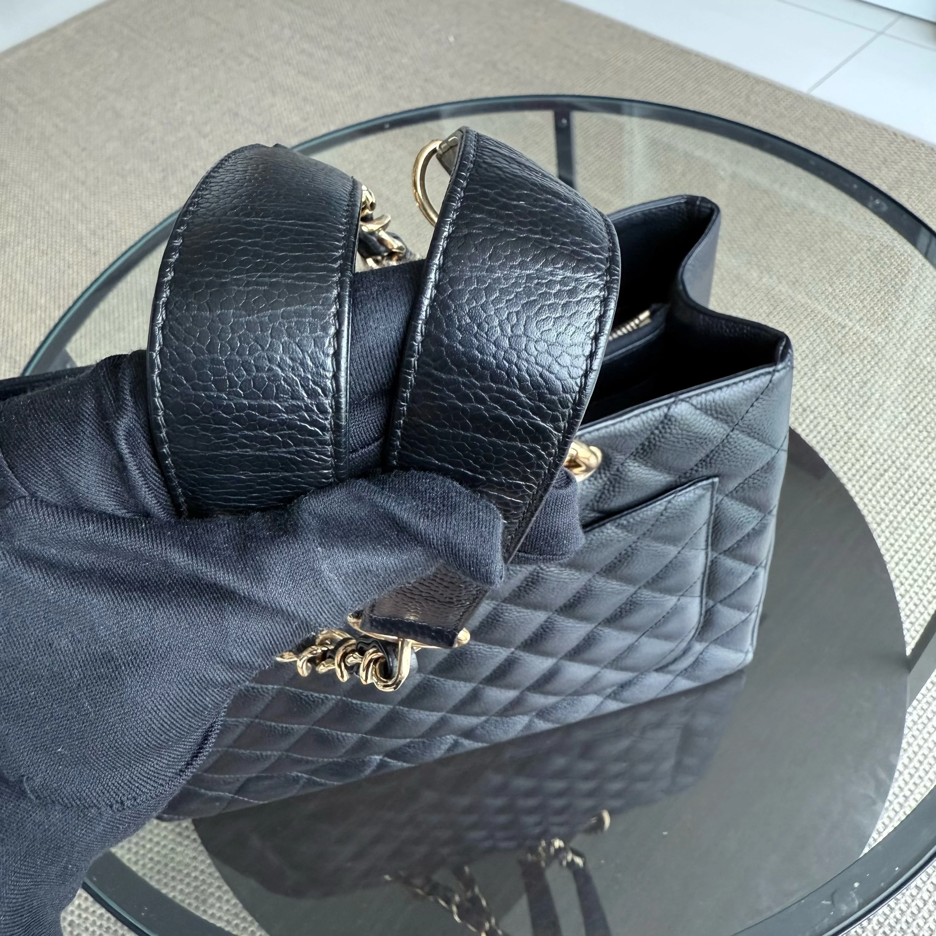 Chanel GST Grand Shopping Tote - Caviar Quilted Grained Calfskin Black Gold Hardware Series 11