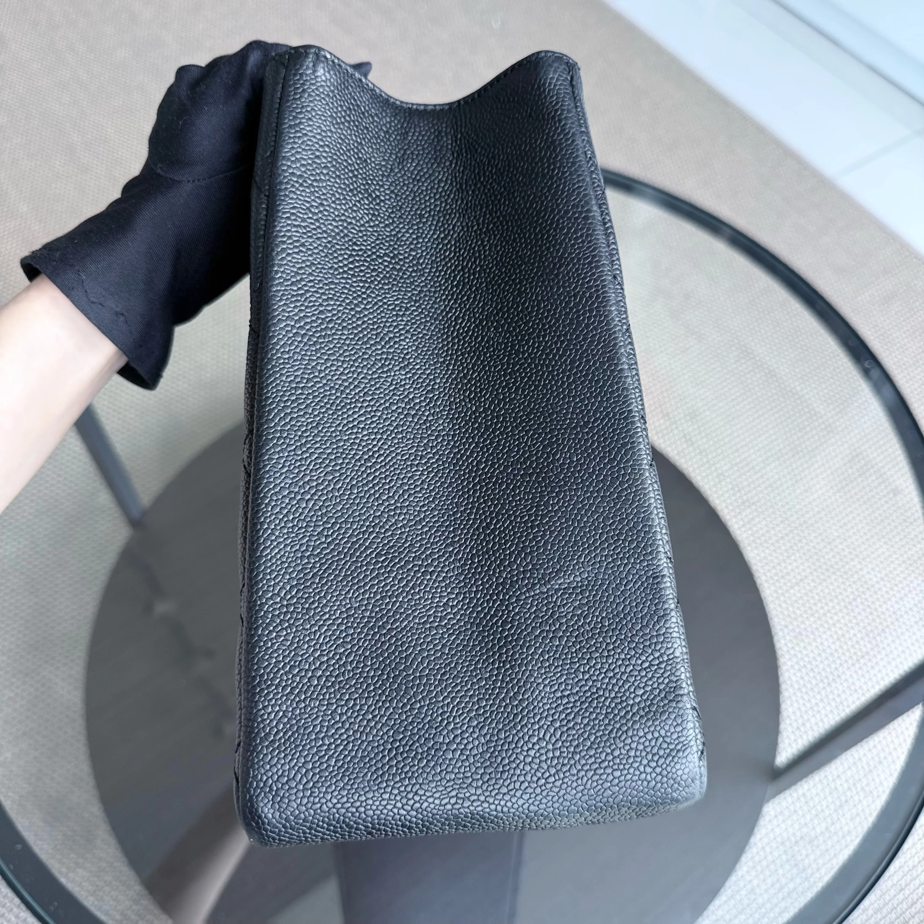 Chanel GST Grand Shopping Tote - Caviar Quilted Grained Calfskin Black Silver Hardware