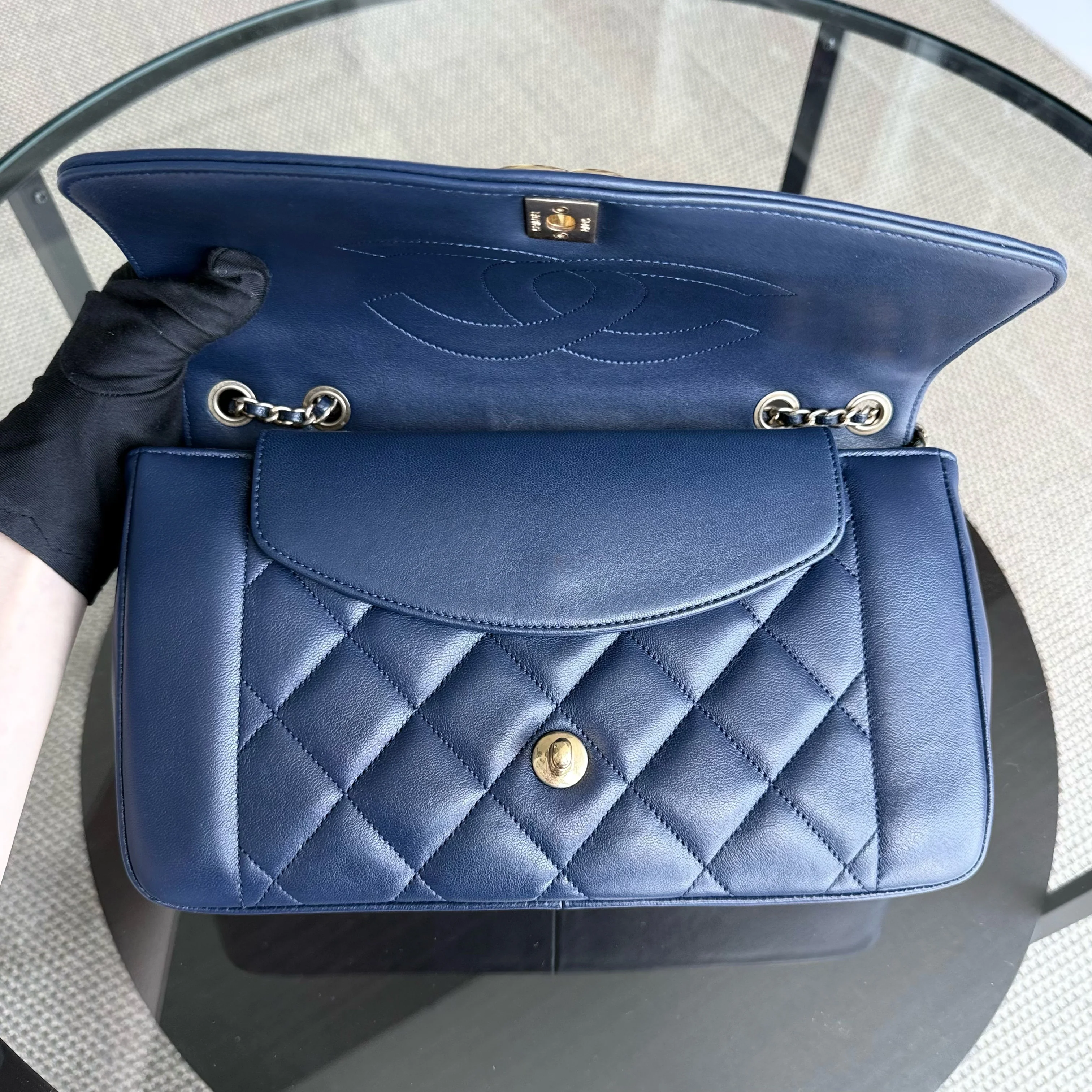 Chanel Diana Reissue - Quilted Lambskin 28CM Dark Navy Blue Gold Hardware Series 20