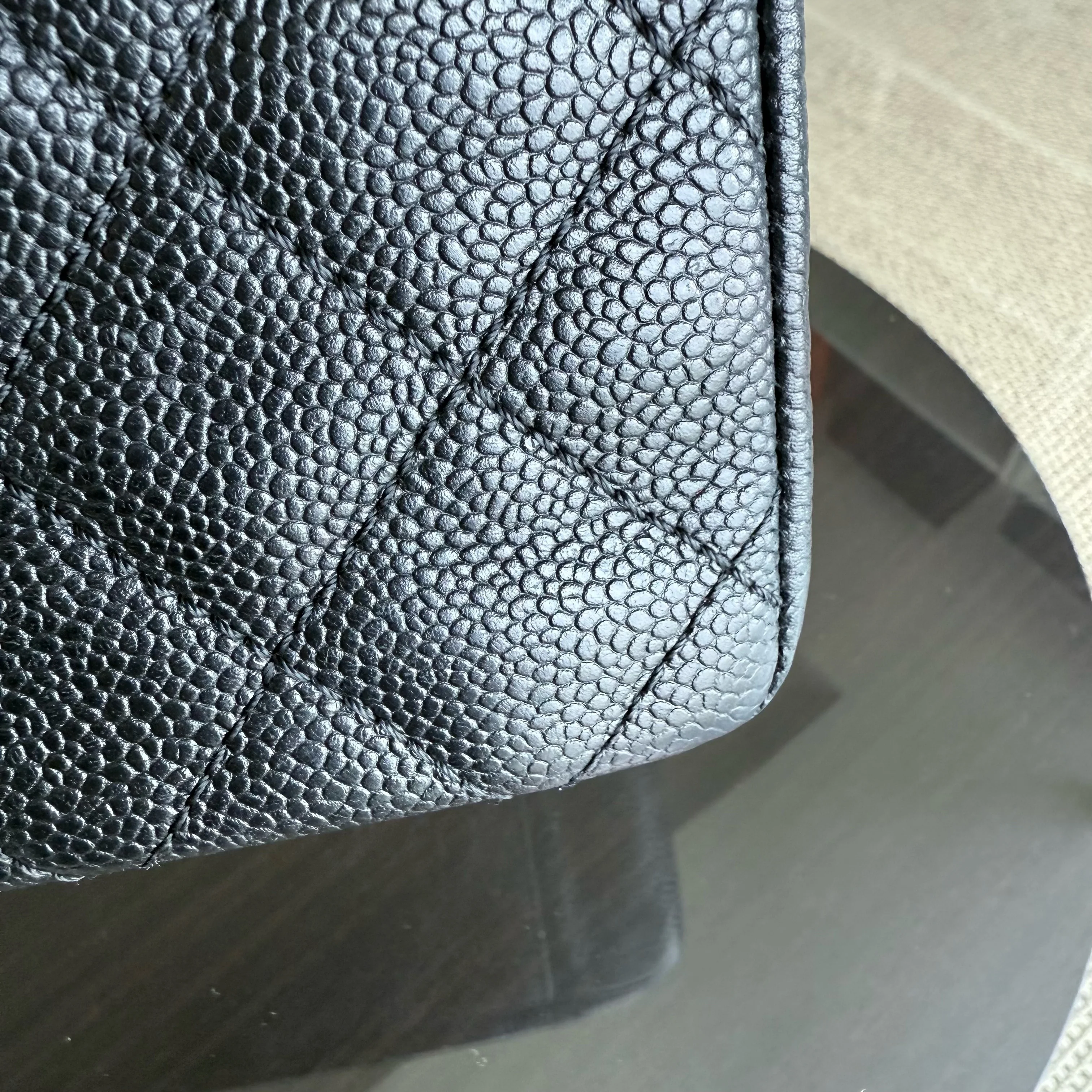 Chanel GST Grand Shopping Tote - Caviar Quilted Grained Calfskin Black Silver Hardware