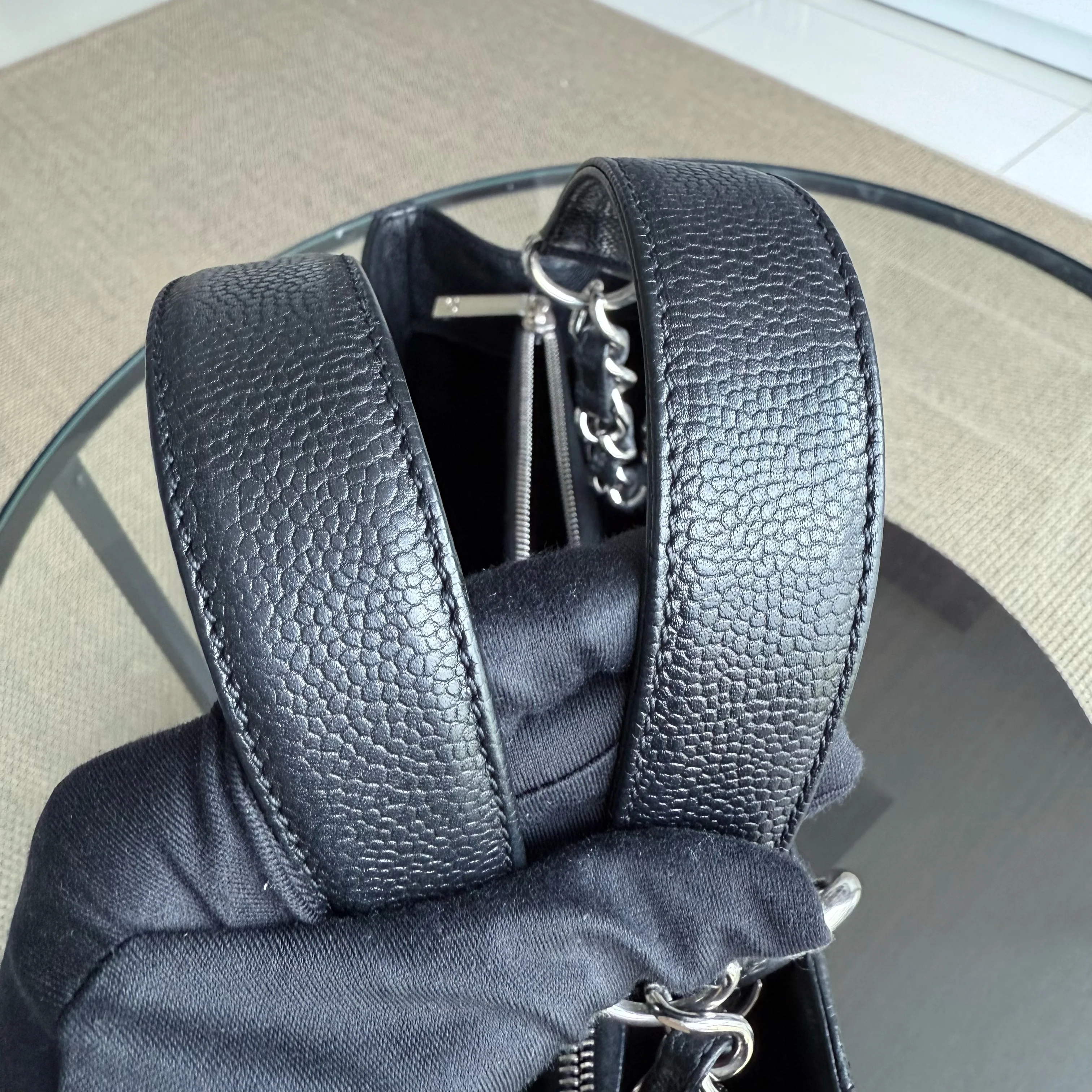 Chanel GST Grand Shopping Tote - Caviar Quilted Grained Calfskin Black Silver Hardware