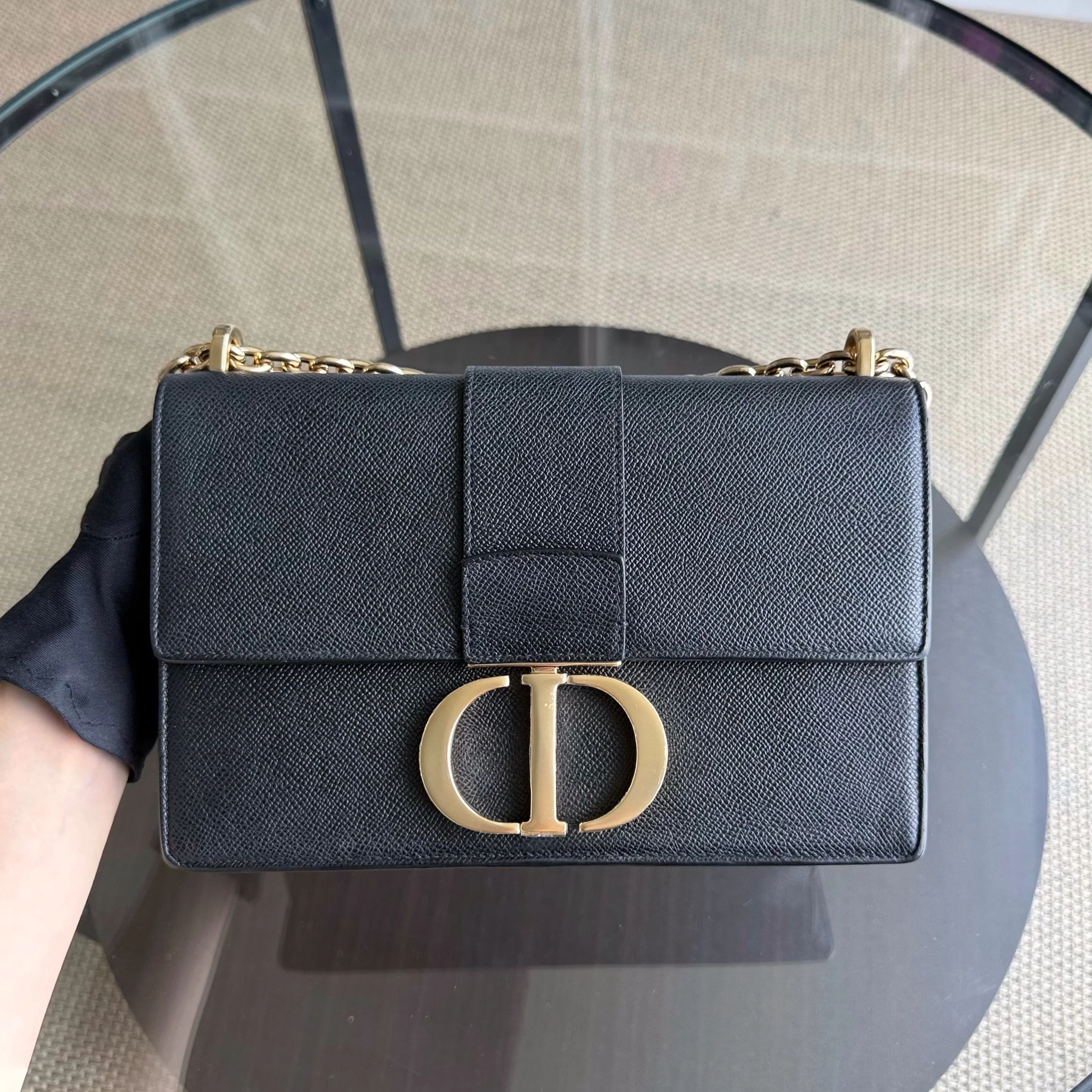 Dior Montaigne 30 Chain - Grained Calfskin Black Gold Hardware