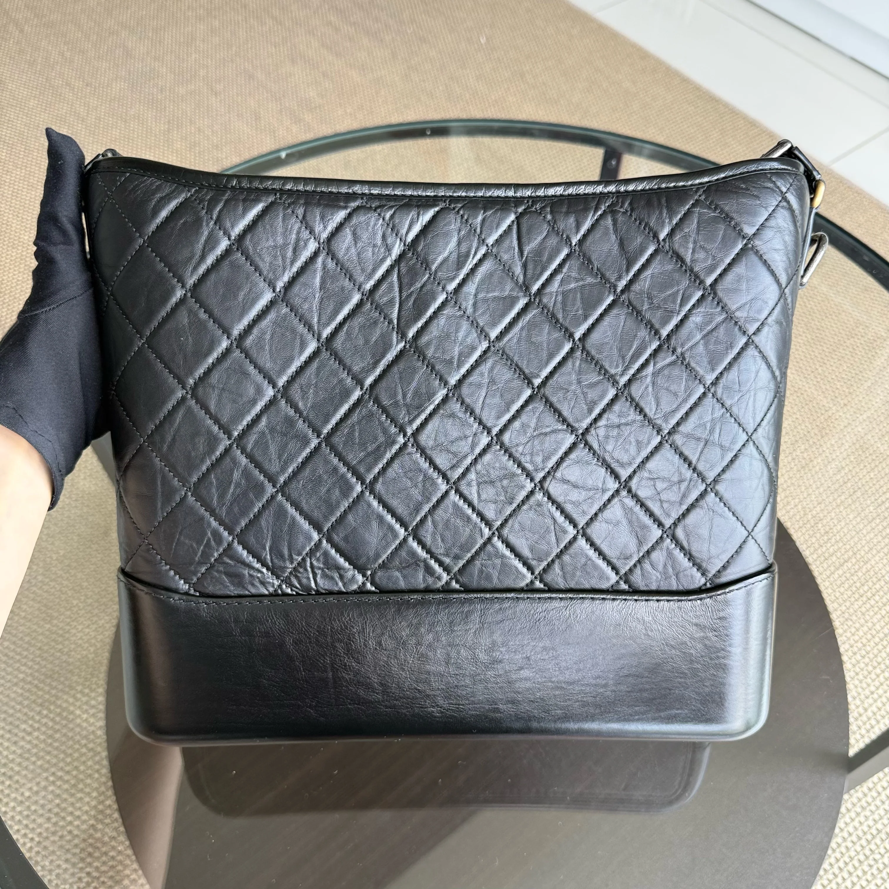 Chanel Gabrielle Large - Quilted Aged Calfskin Black Two-tone Gold Hardware Series 24