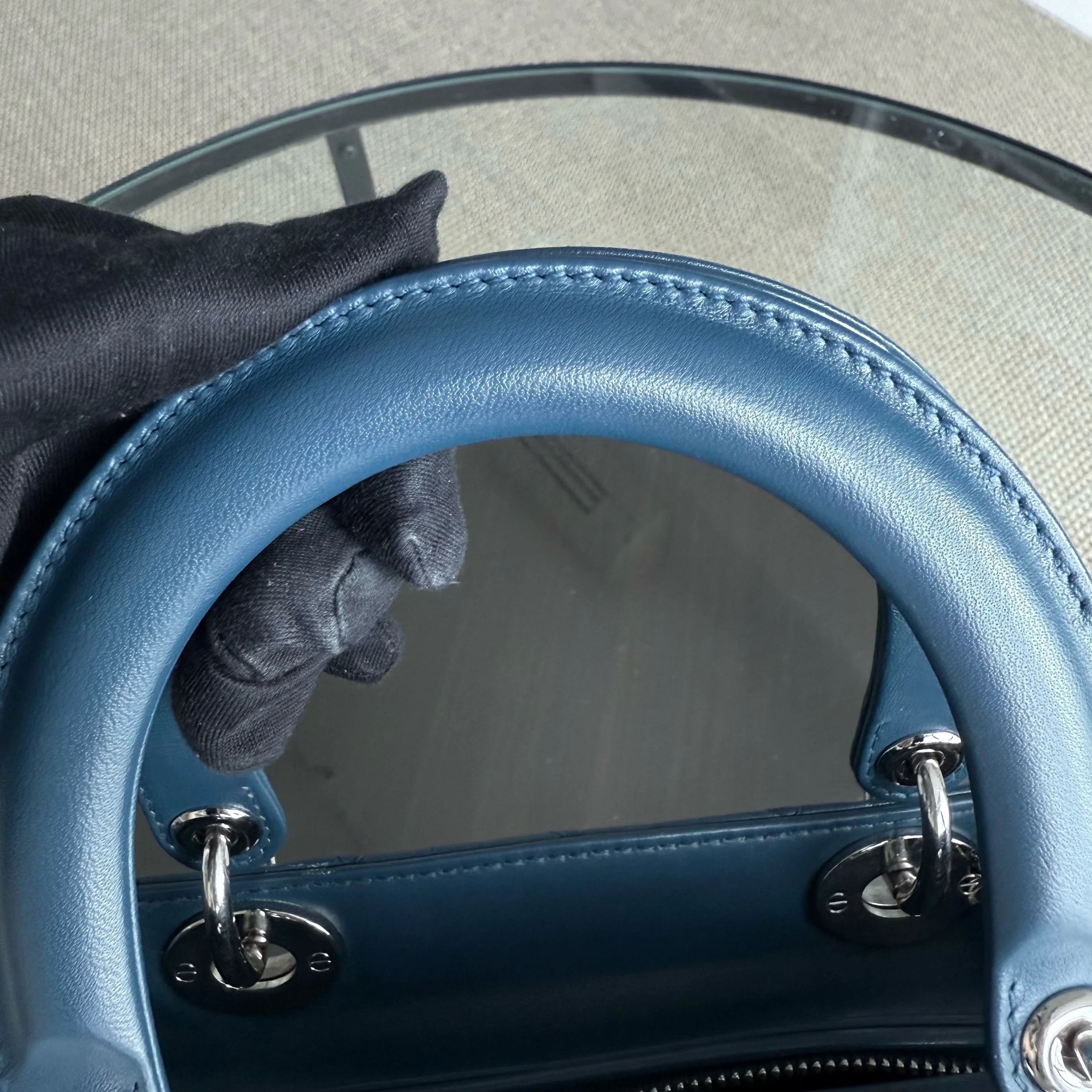 Dior Lady Medium - Cannage Lambskin Blue Silver Hardware