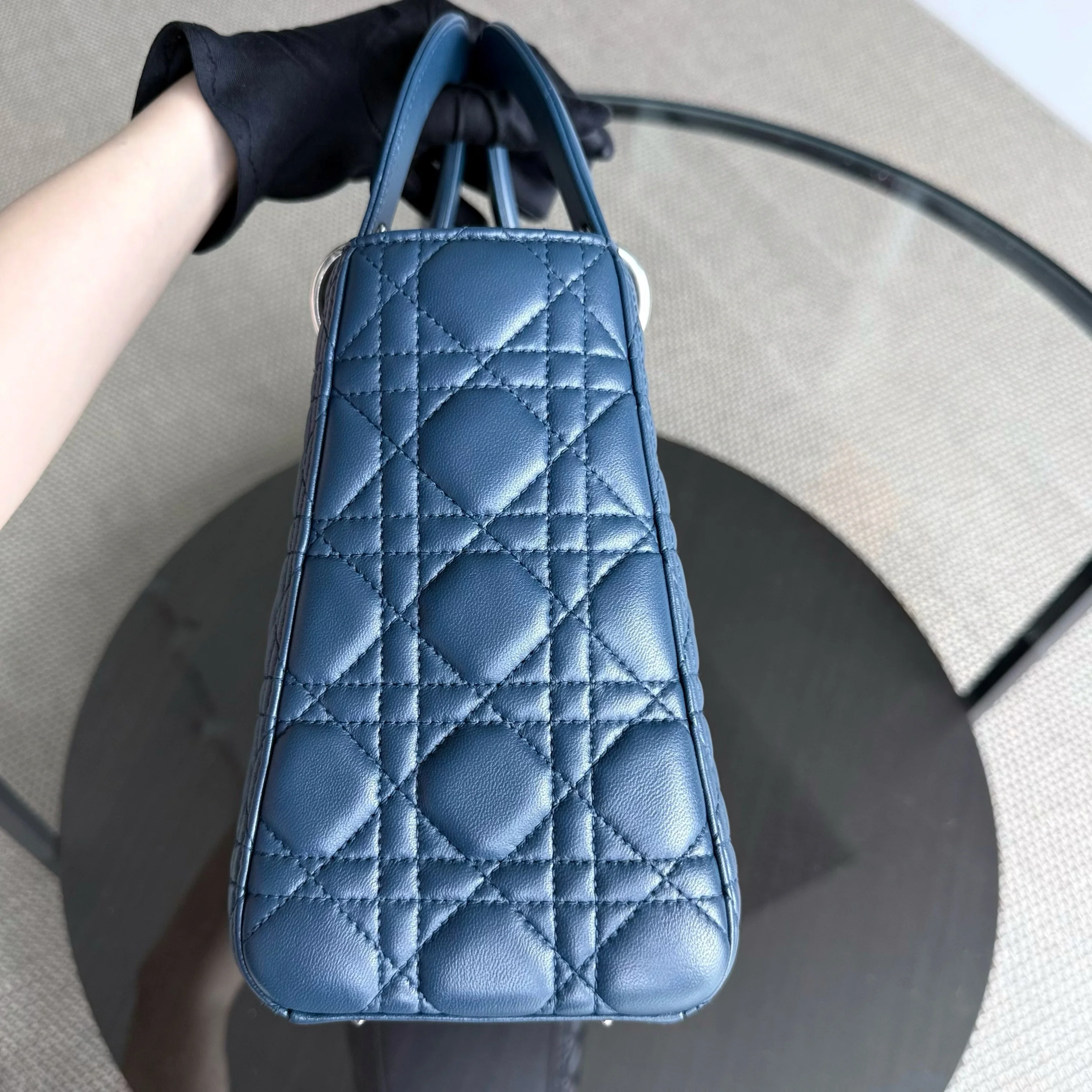 Dior Lady Medium - Cannage Lambskin Blue Silver Hardware