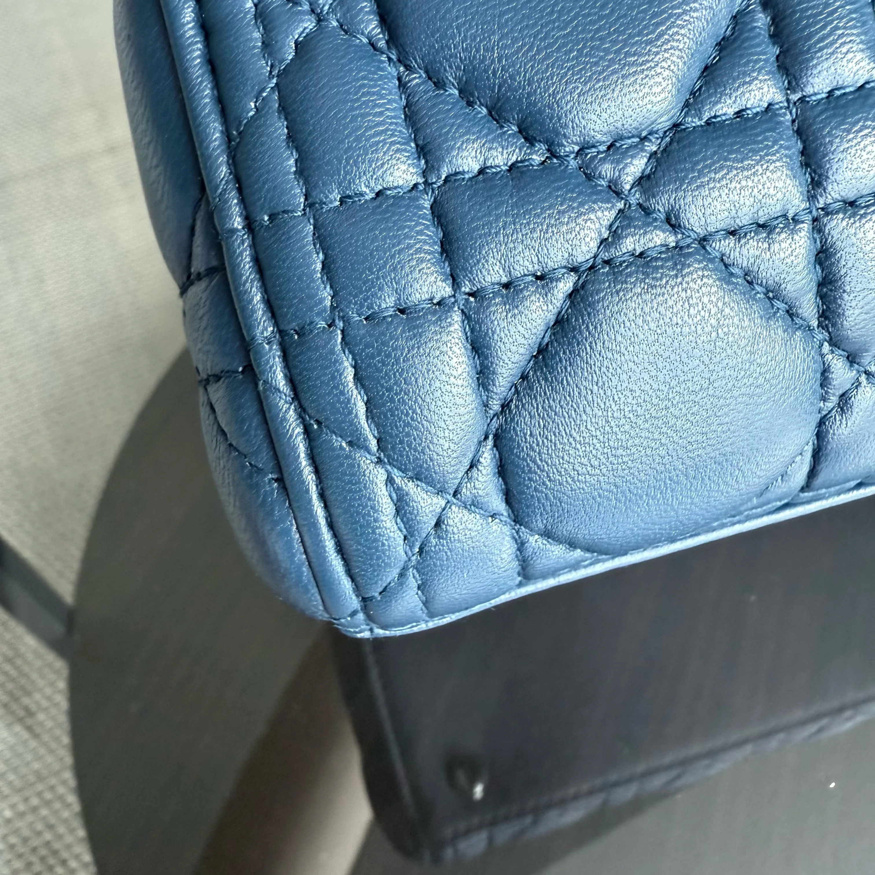 Dior Lady Medium - Cannage Lambskin Blue Silver Hardware