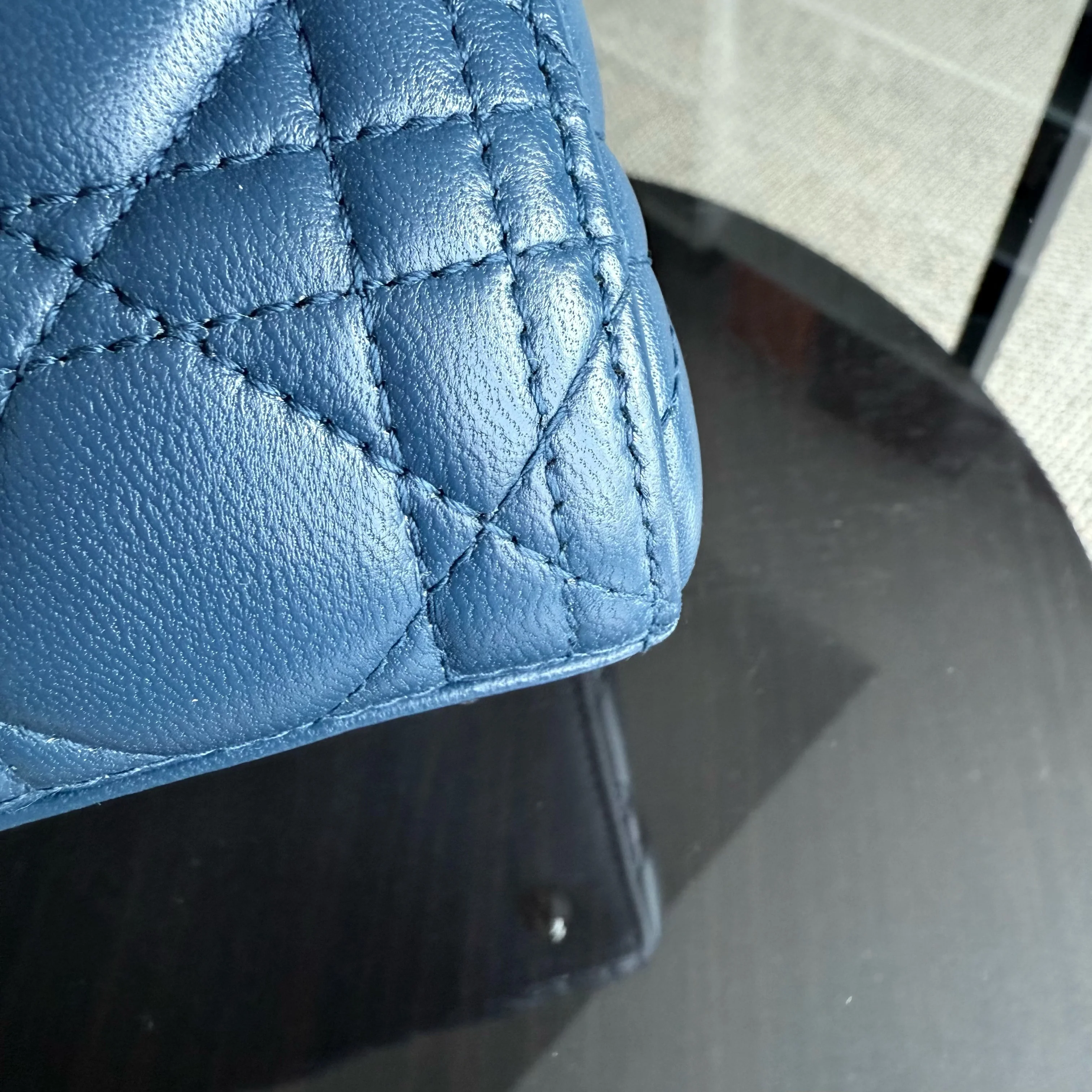 Dior Lady Medium - Cannage Lambskin Blue Silver Hardware