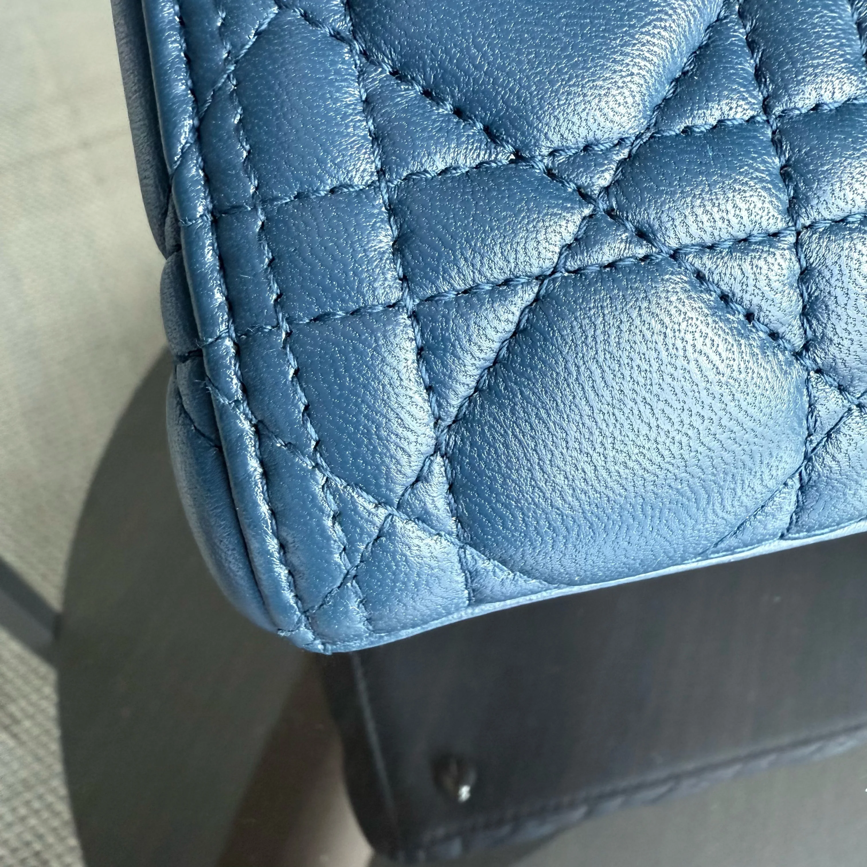 Dior Lady Medium - Cannage Lambskin Blue Silver Hardware