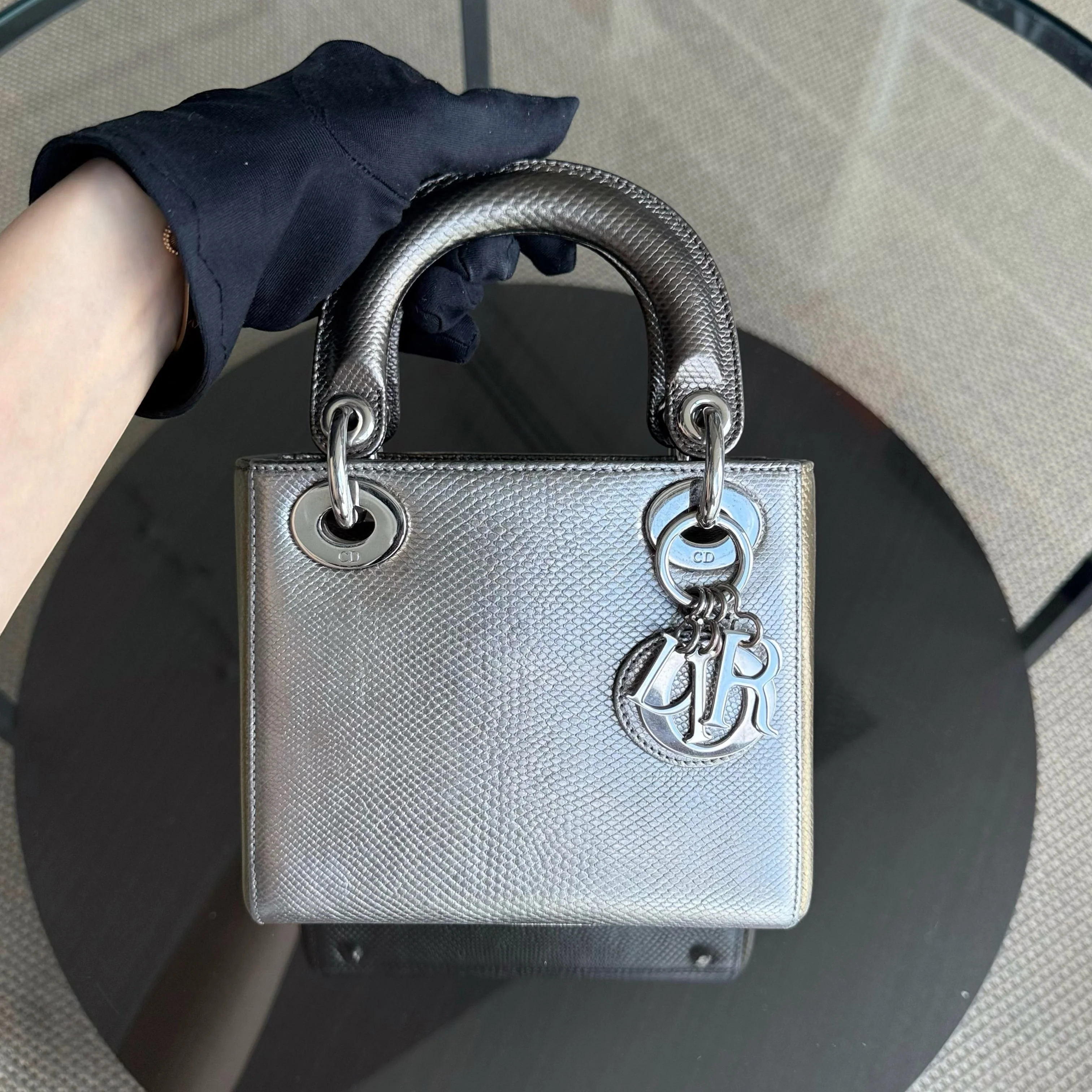 Dior Lady Mini - Exotic Lizard Bi-color Silver Hardware