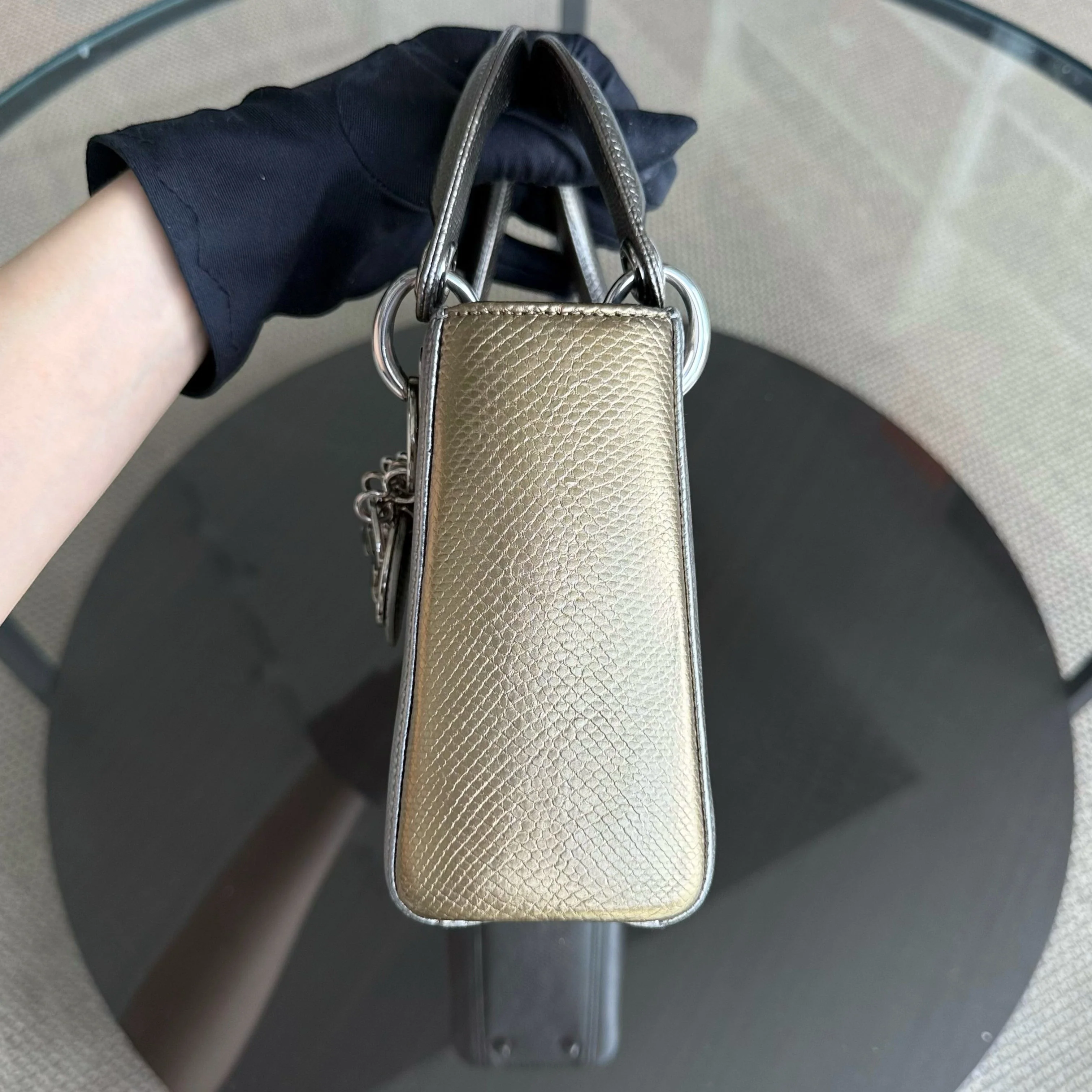 Dior Lady Mini - Exotic Lizard Bi-color Silver Hardware