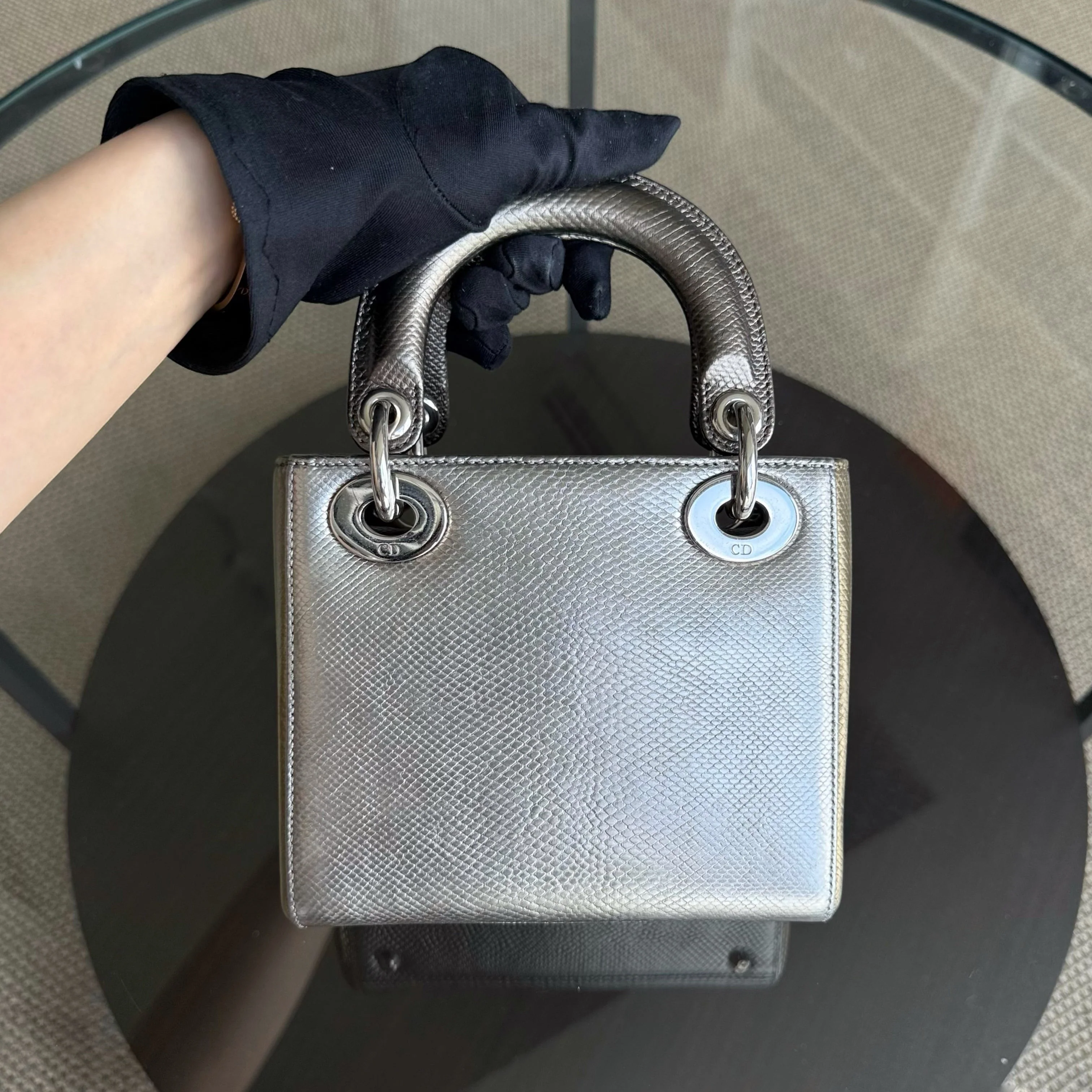 Dior Lady Mini - Exotic Lizard Bi-color Silver Hardware