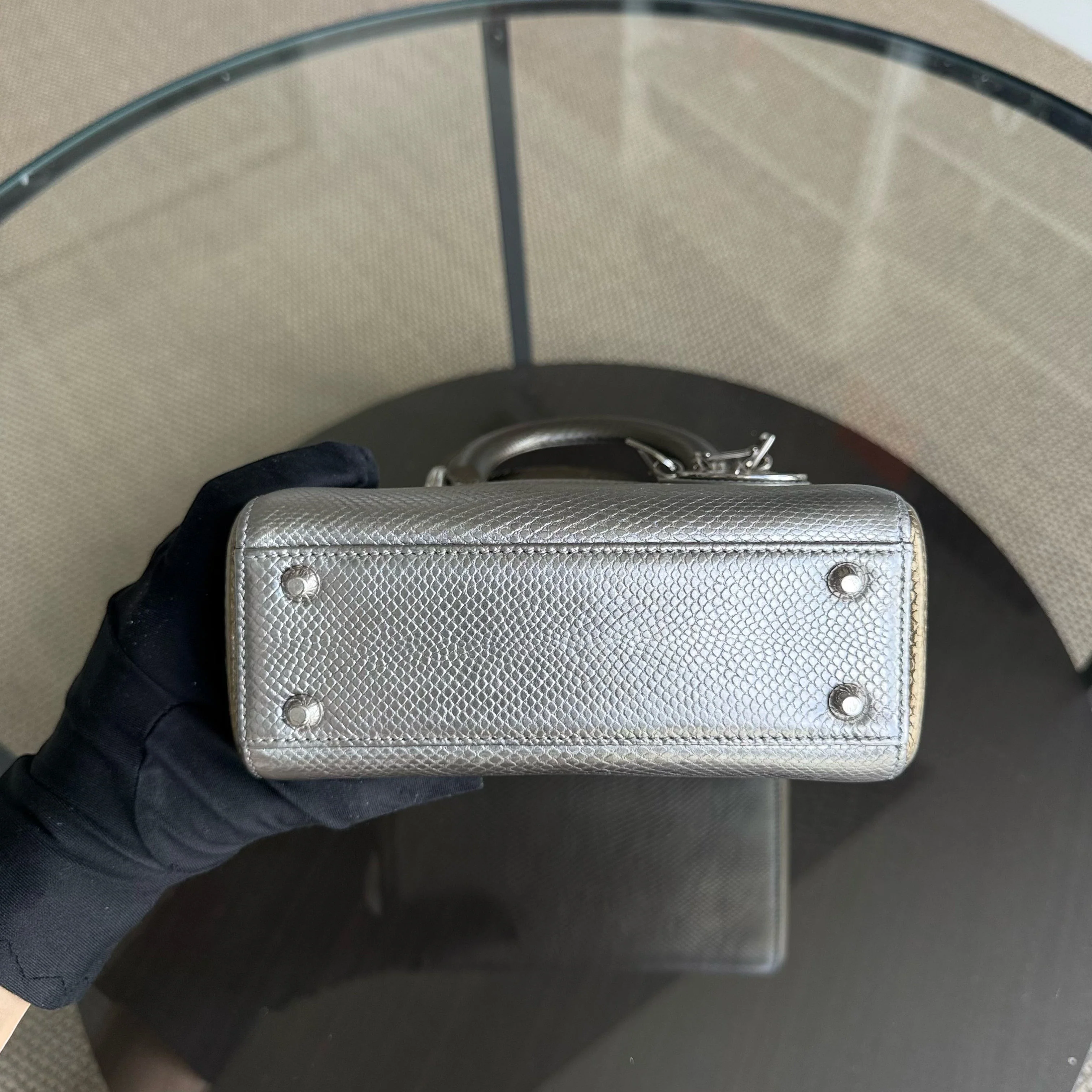 Dior Lady Mini - Exotic Lizard Bi-color Silver Hardware