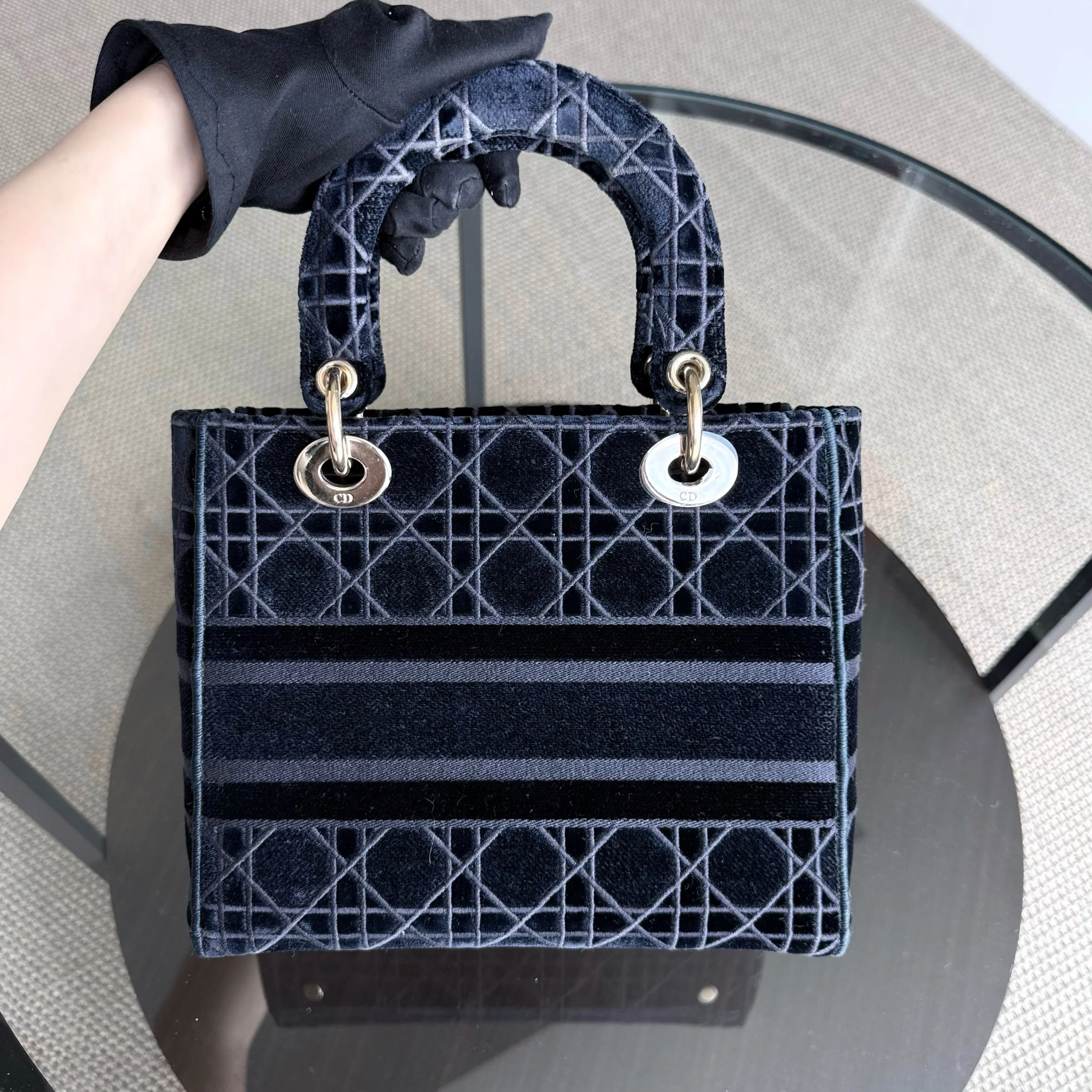 Dior Lady D-lite - Cannage Canvas Dark Blue Gold Hardware