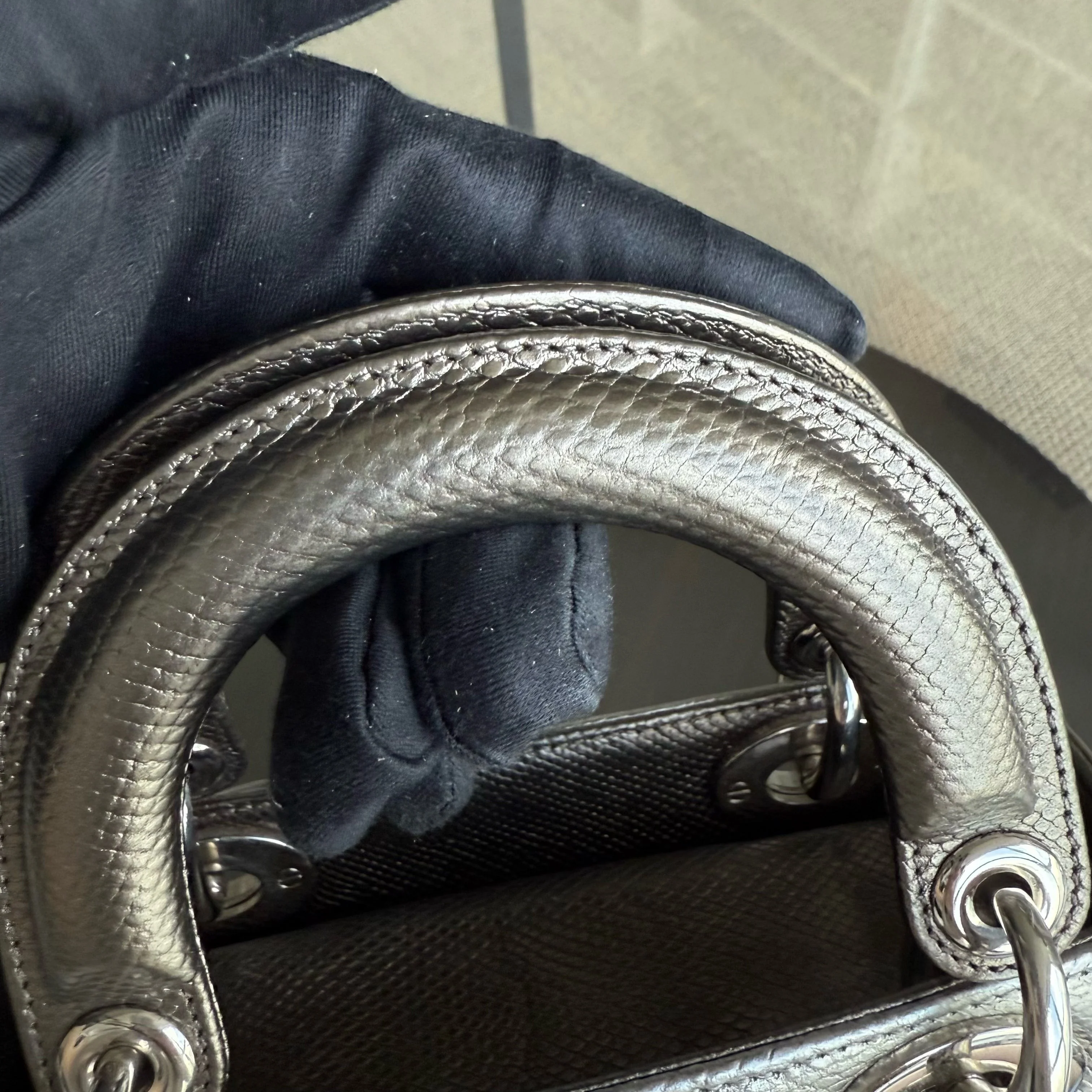 Dior Lady Mini - Exotic Lizard Bi-color Silver Hardware