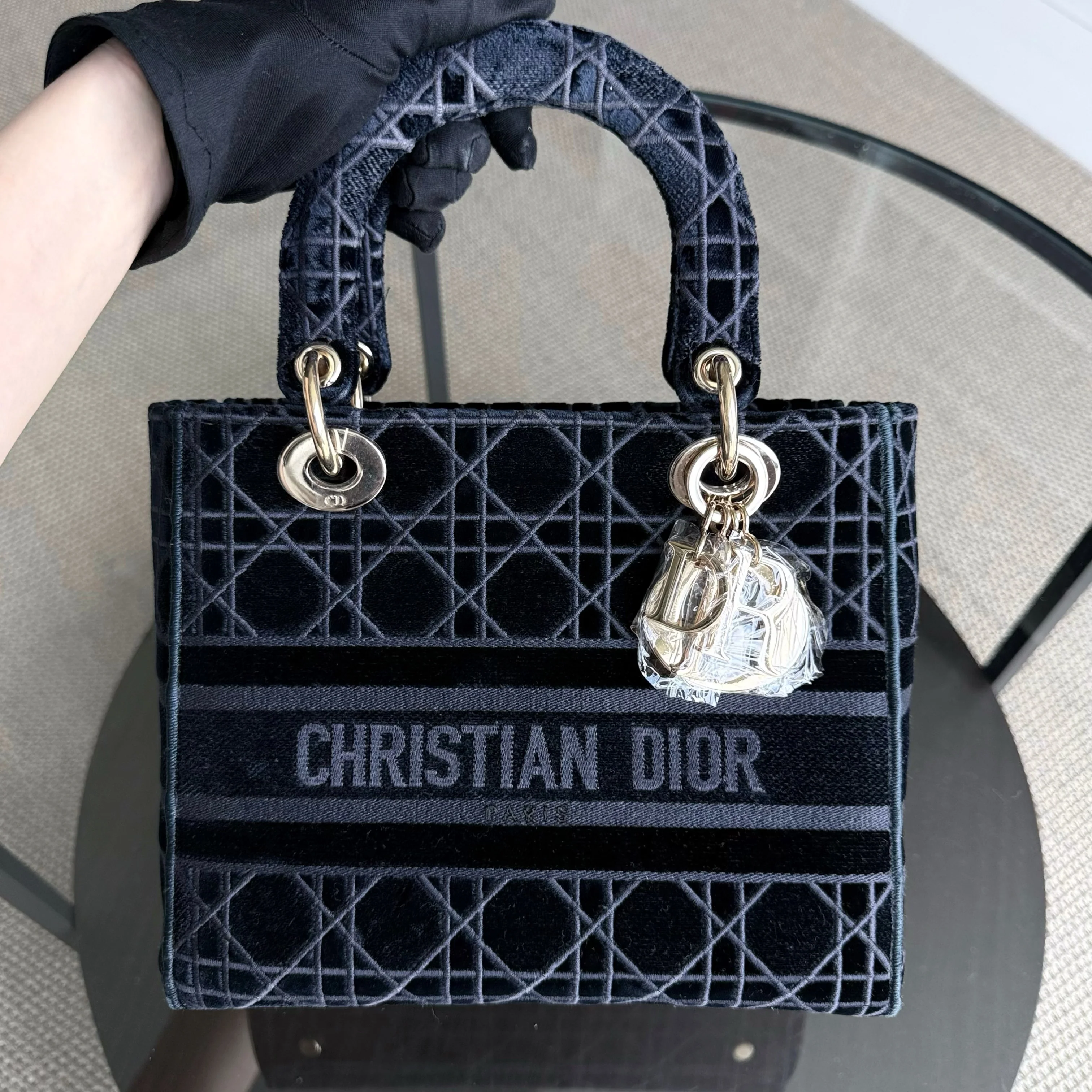 Dior Lady D-lite - Cannage Canvas Dark Blue Gold Hardware