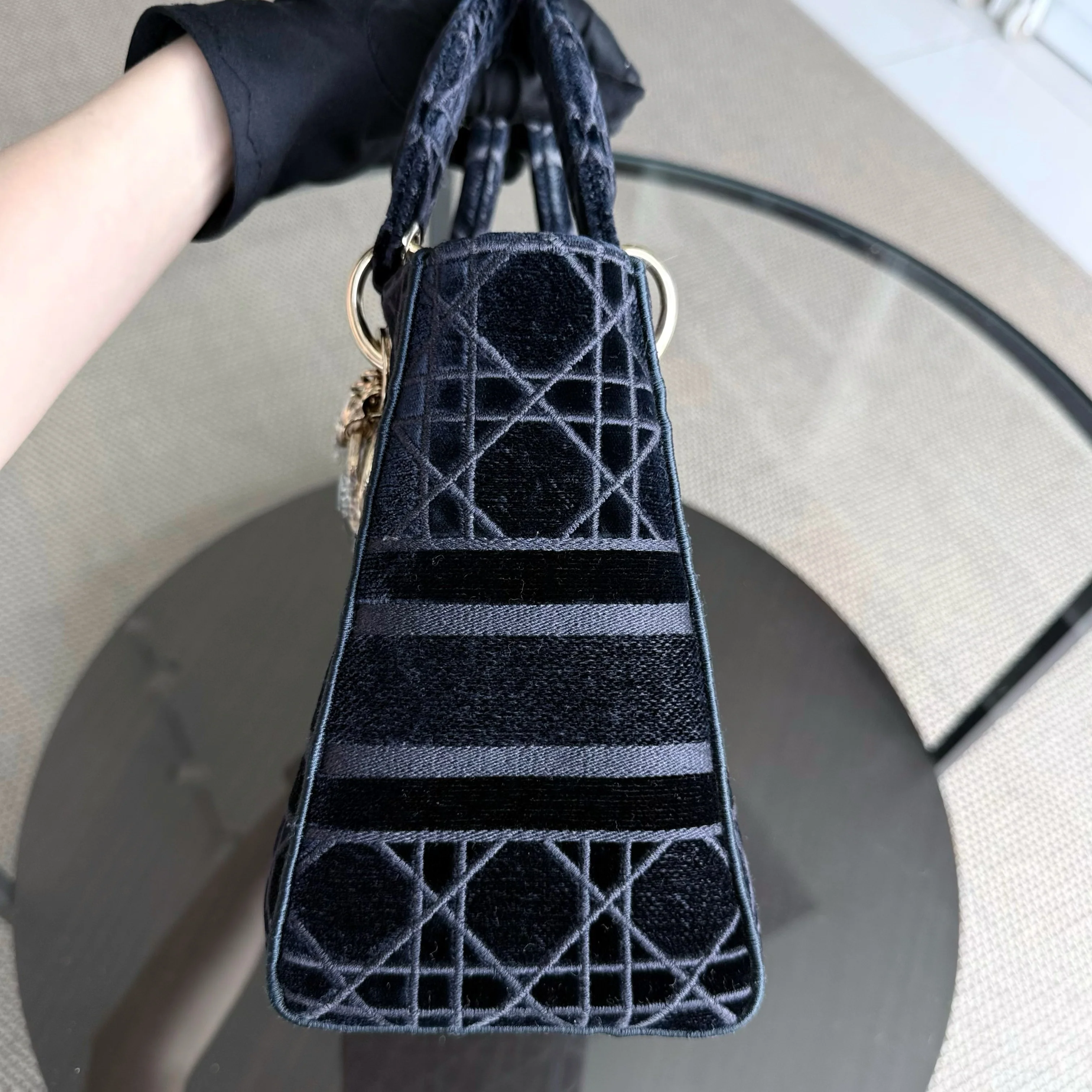 Dior Lady D-lite - Cannage Canvas Dark Blue Gold Hardware