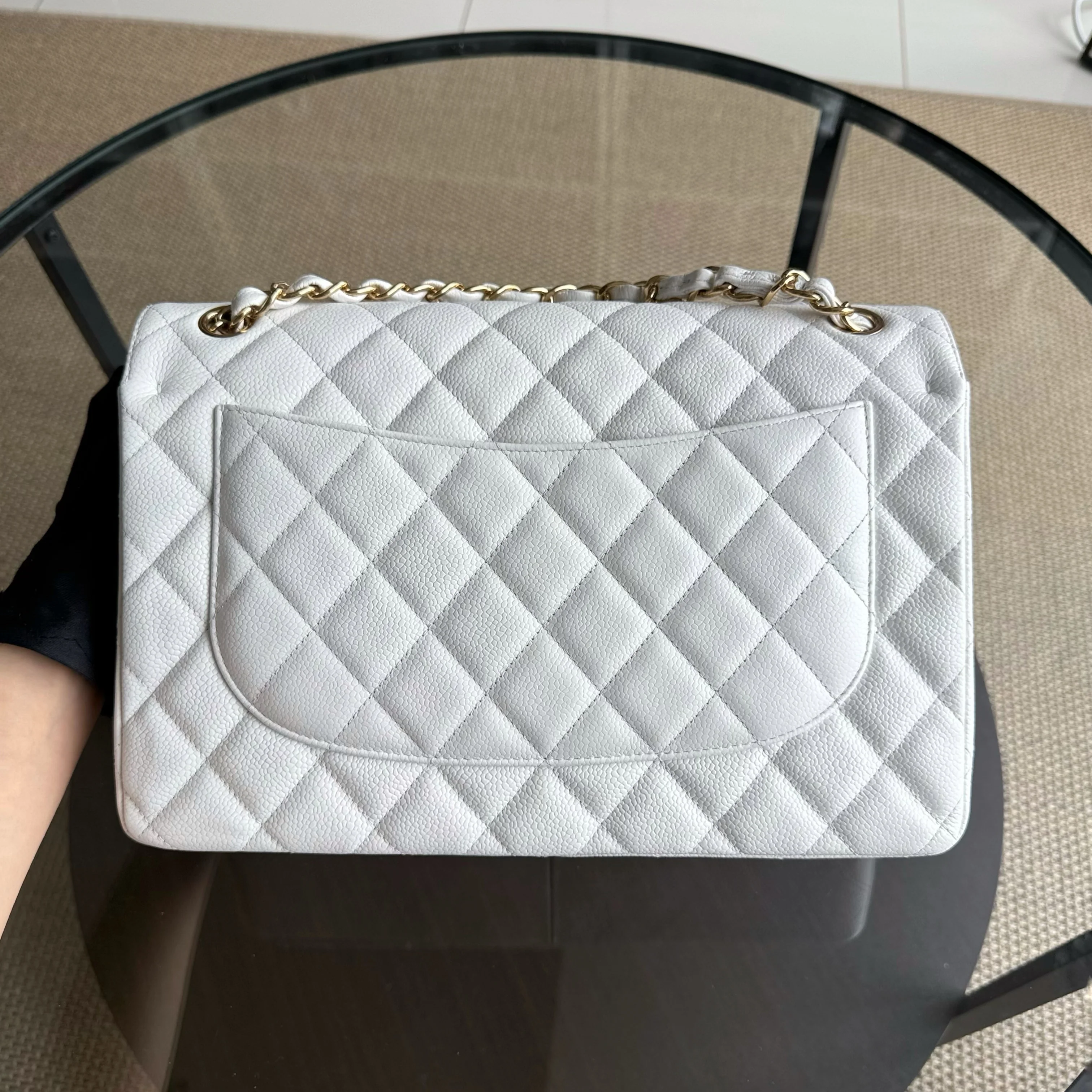 Chanel Classic Flap Jumbo - Caviar Double Flap Quilted Grained Calfskin White Gold Hardware Series 14