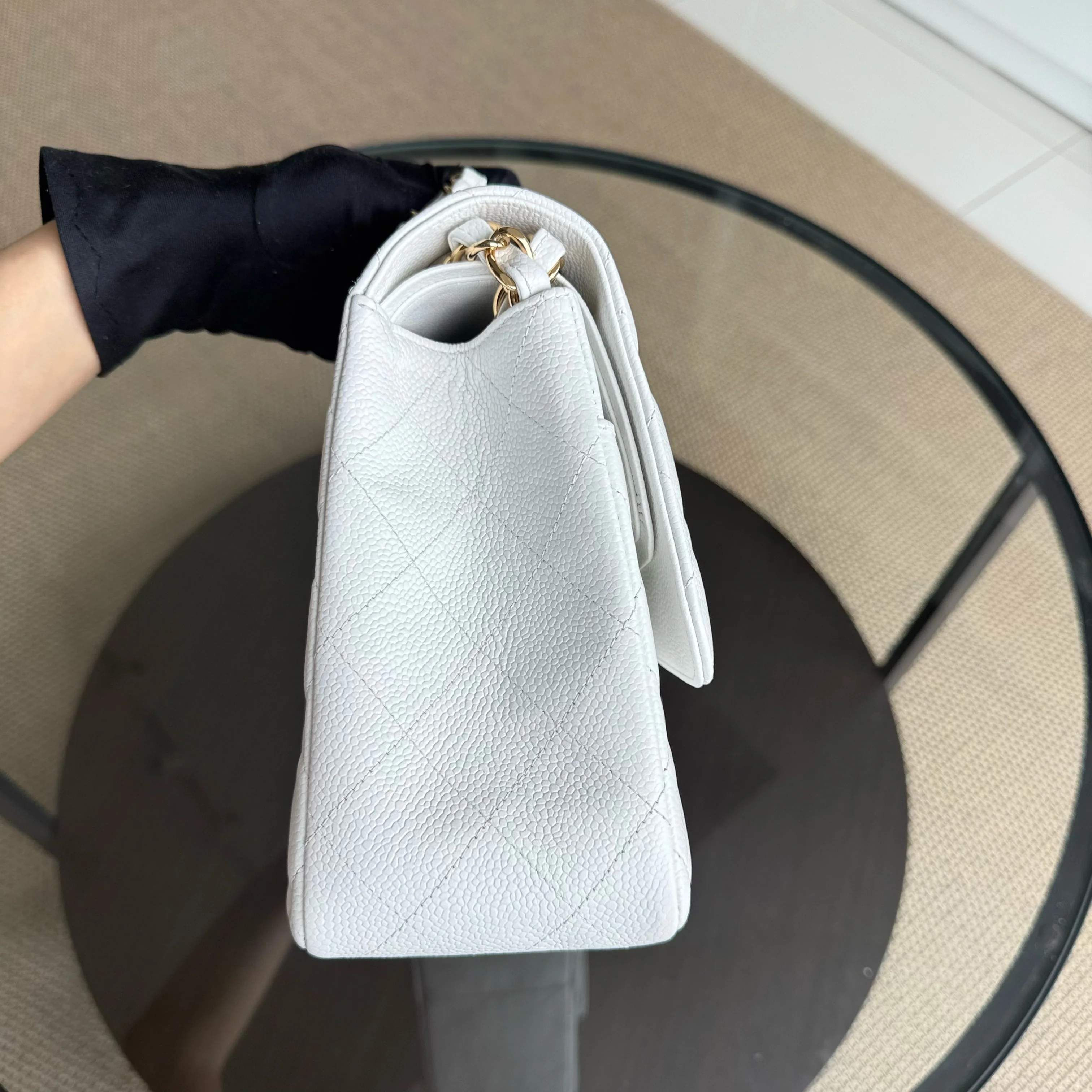 Chanel Classic Flap Jumbo - Caviar Double Flap Quilted Grained Calfskin White Gold Hardware Series 14