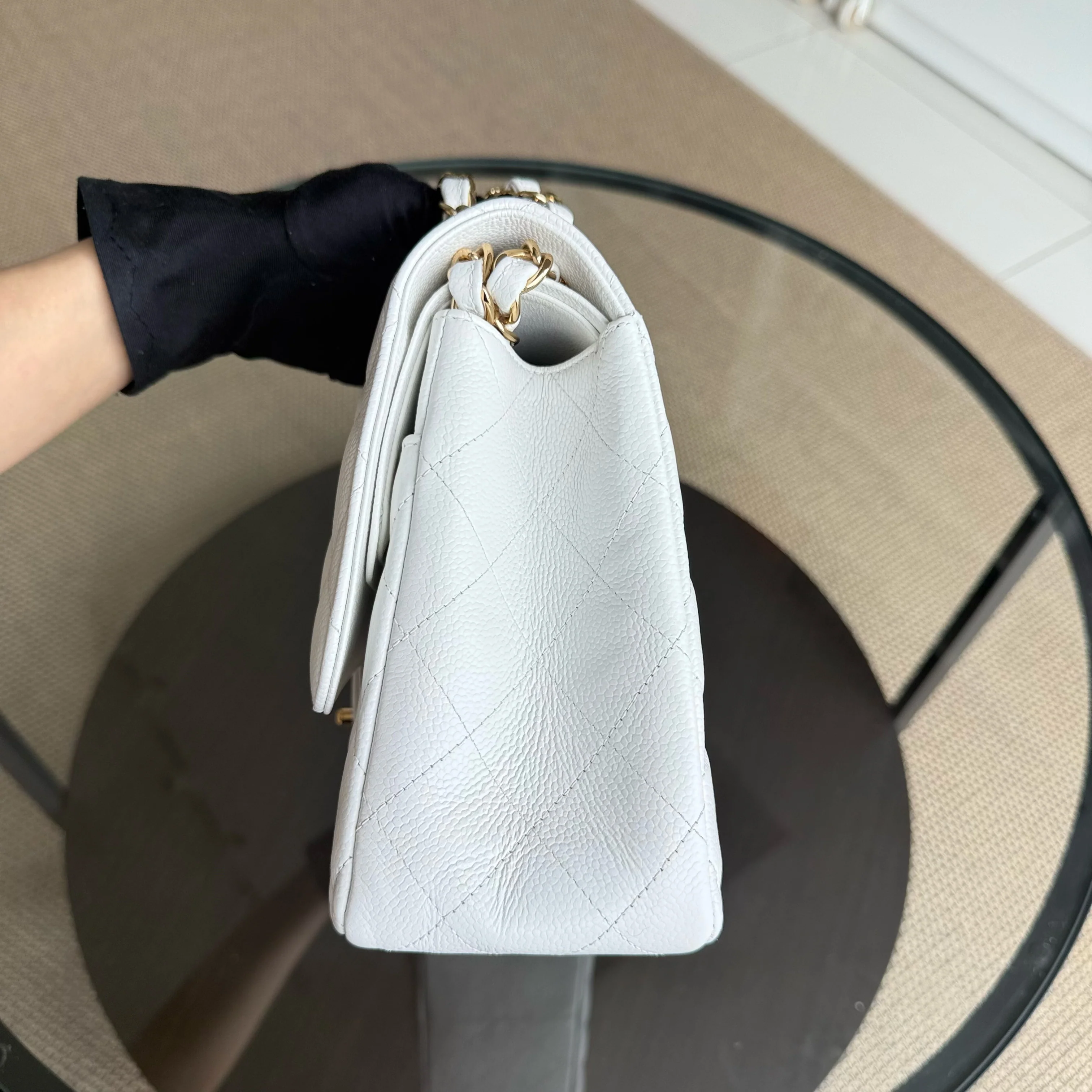 Chanel Classic Flap Jumbo - Caviar Double Flap Quilted Grained Calfskin White Gold Hardware Series 14