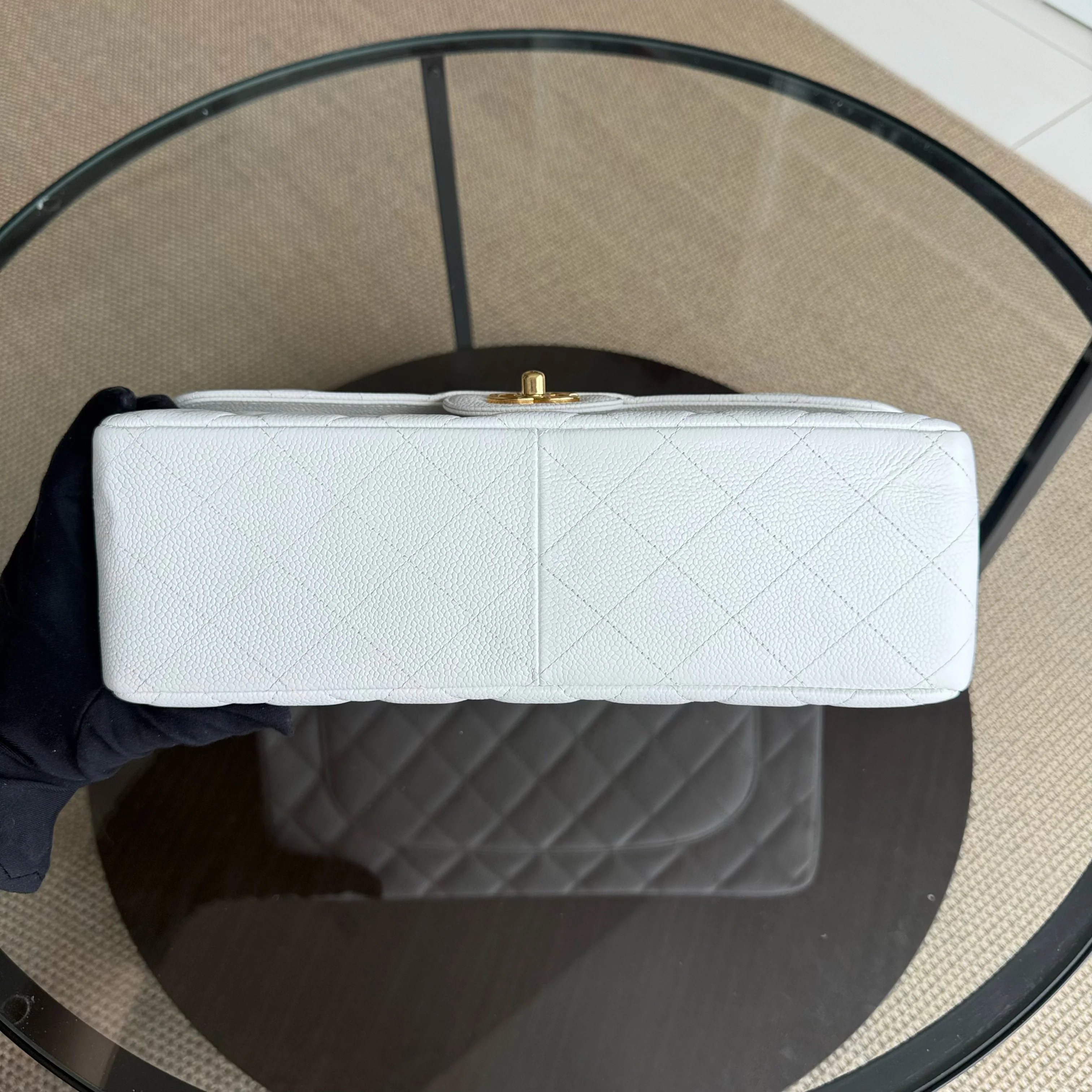Chanel Classic Flap Jumbo - Caviar Double Flap Quilted Grained Calfskin White Gold Hardware Series 14
