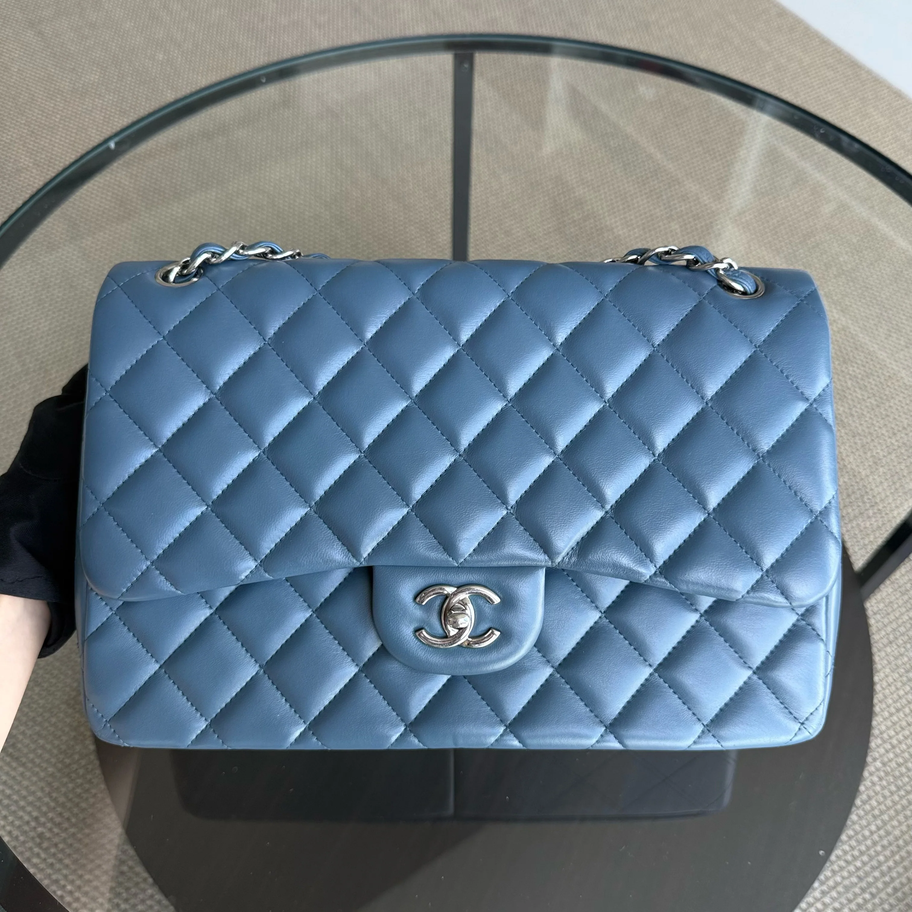 Chanel Classic Flap Jumbo - 30CM Lambskin Double Flap Blue Silver Hardware Series 17