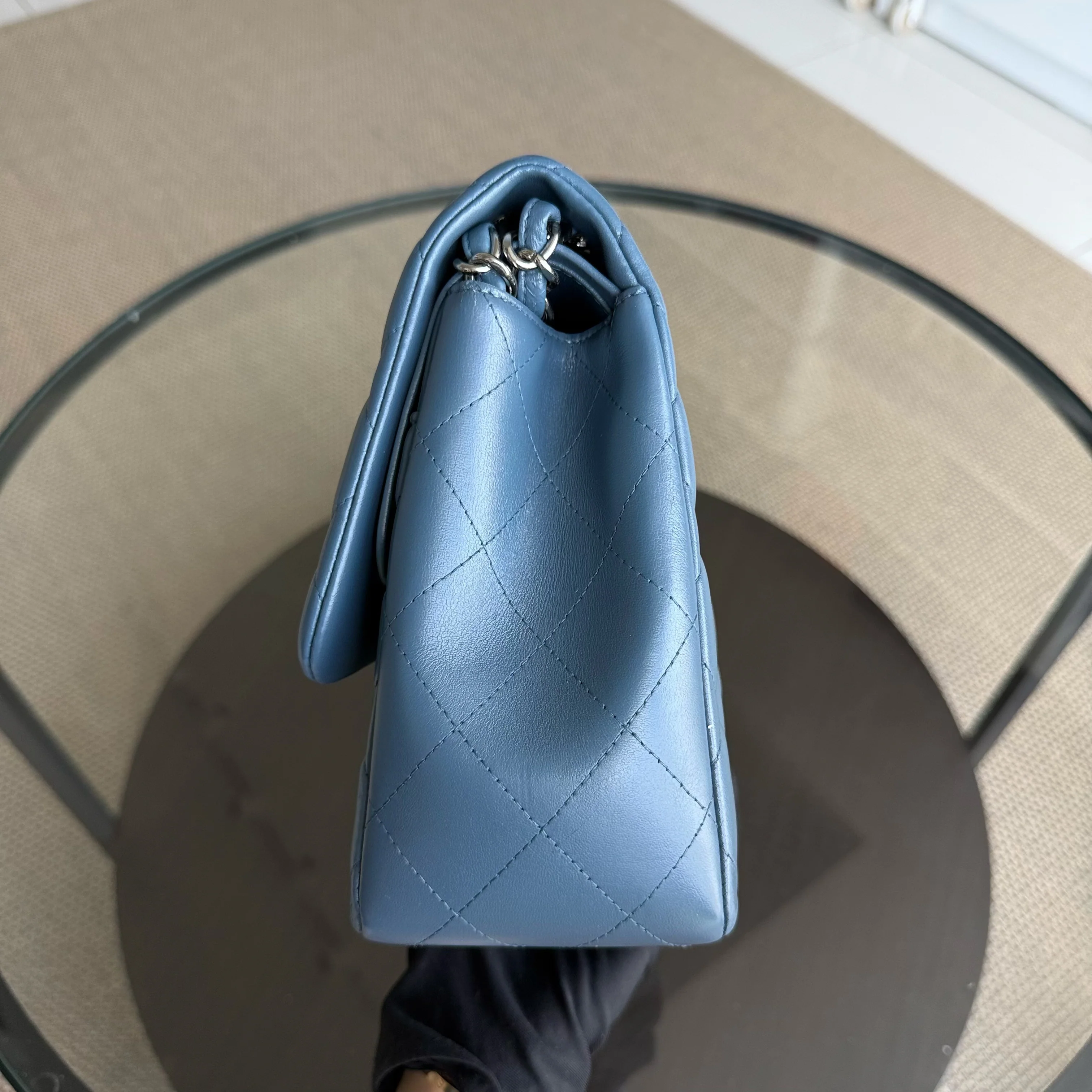 Chanel Classic Flap Jumbo - 30CM Lambskin Double Flap Blue Silver Hardware Series 17