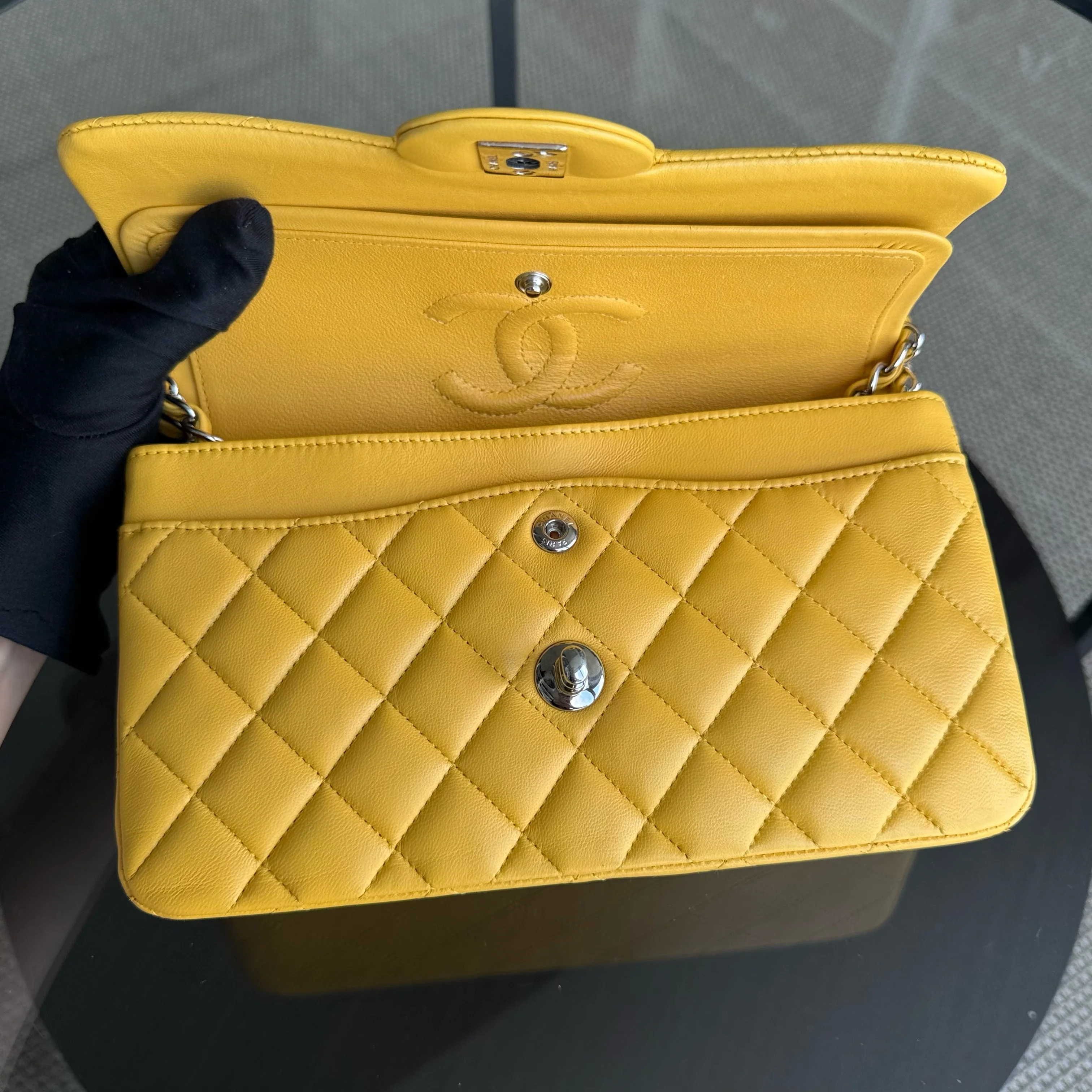 Chanel Classic Flap Small - 23CM Quilted Lambskin Yellow Silver Hardware Series 26