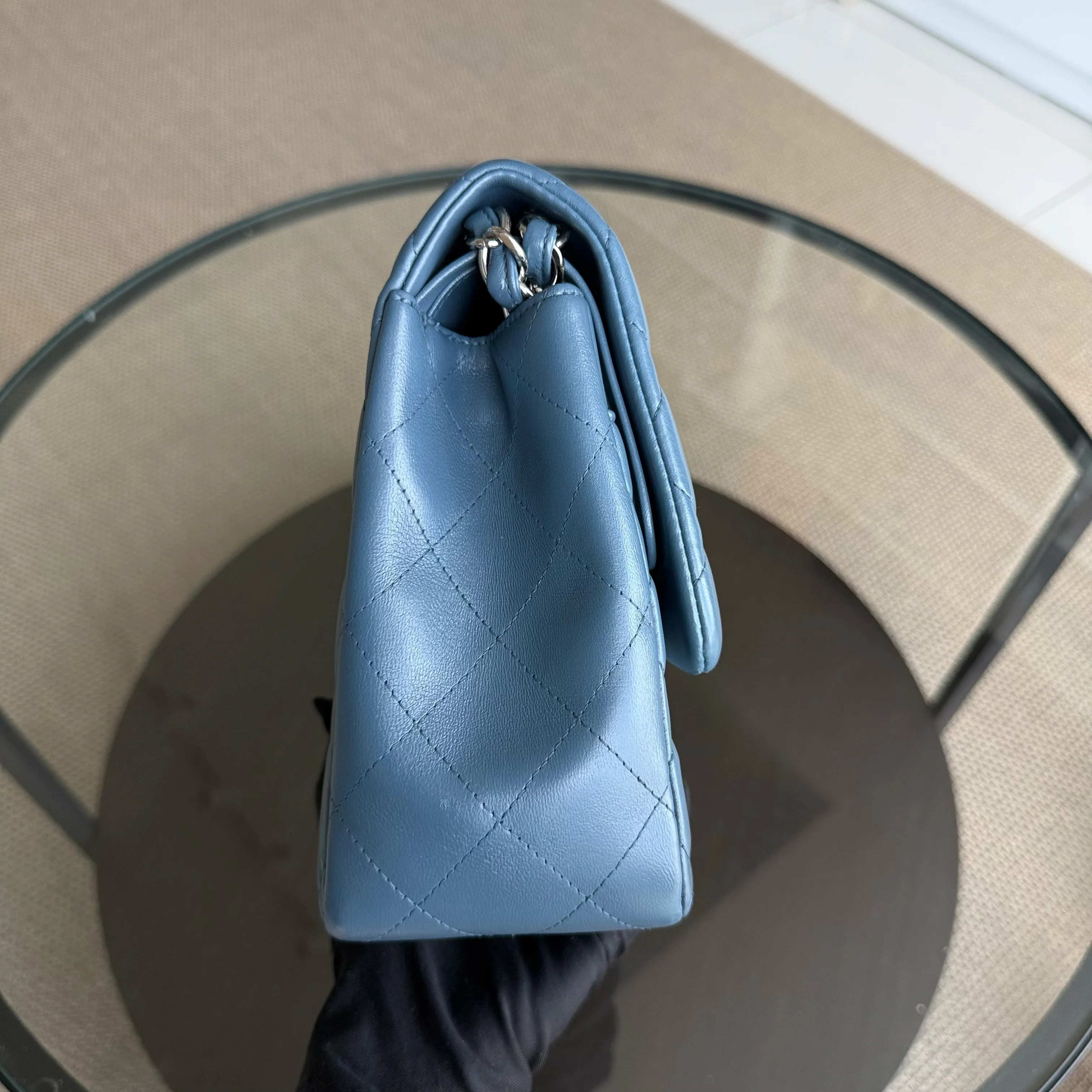 Chanel Classic Flap Jumbo - 30CM Lambskin Double Flap Blue Silver Hardware Series 17