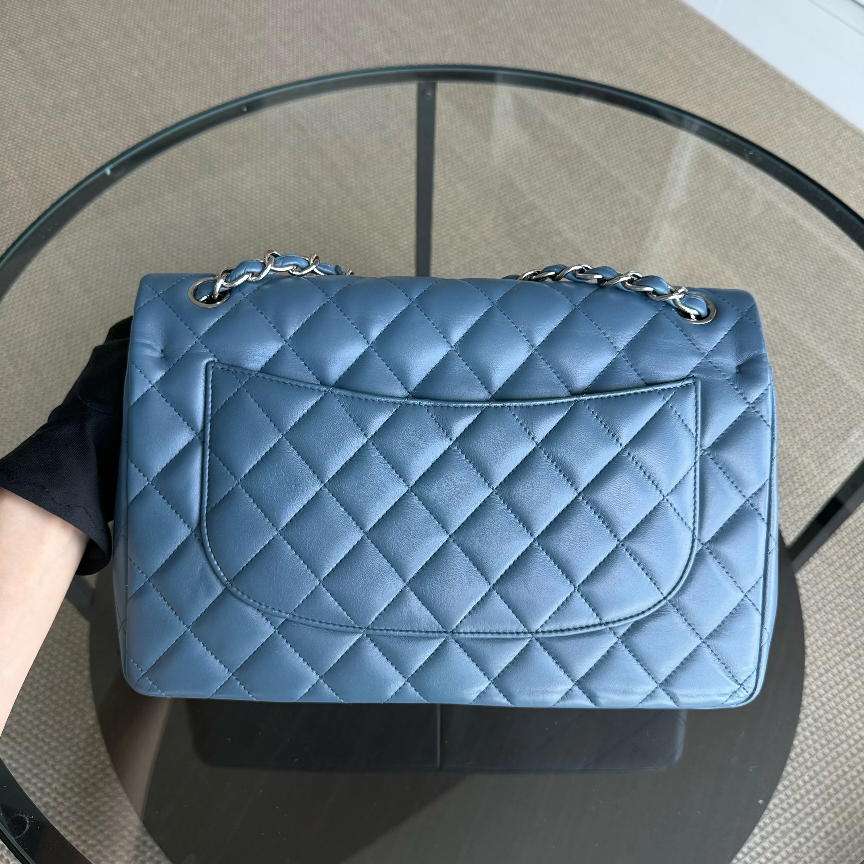 Chanel Classic Flap Jumbo - 30CM Lambskin Double Flap Blue Silver Hardware Series 17