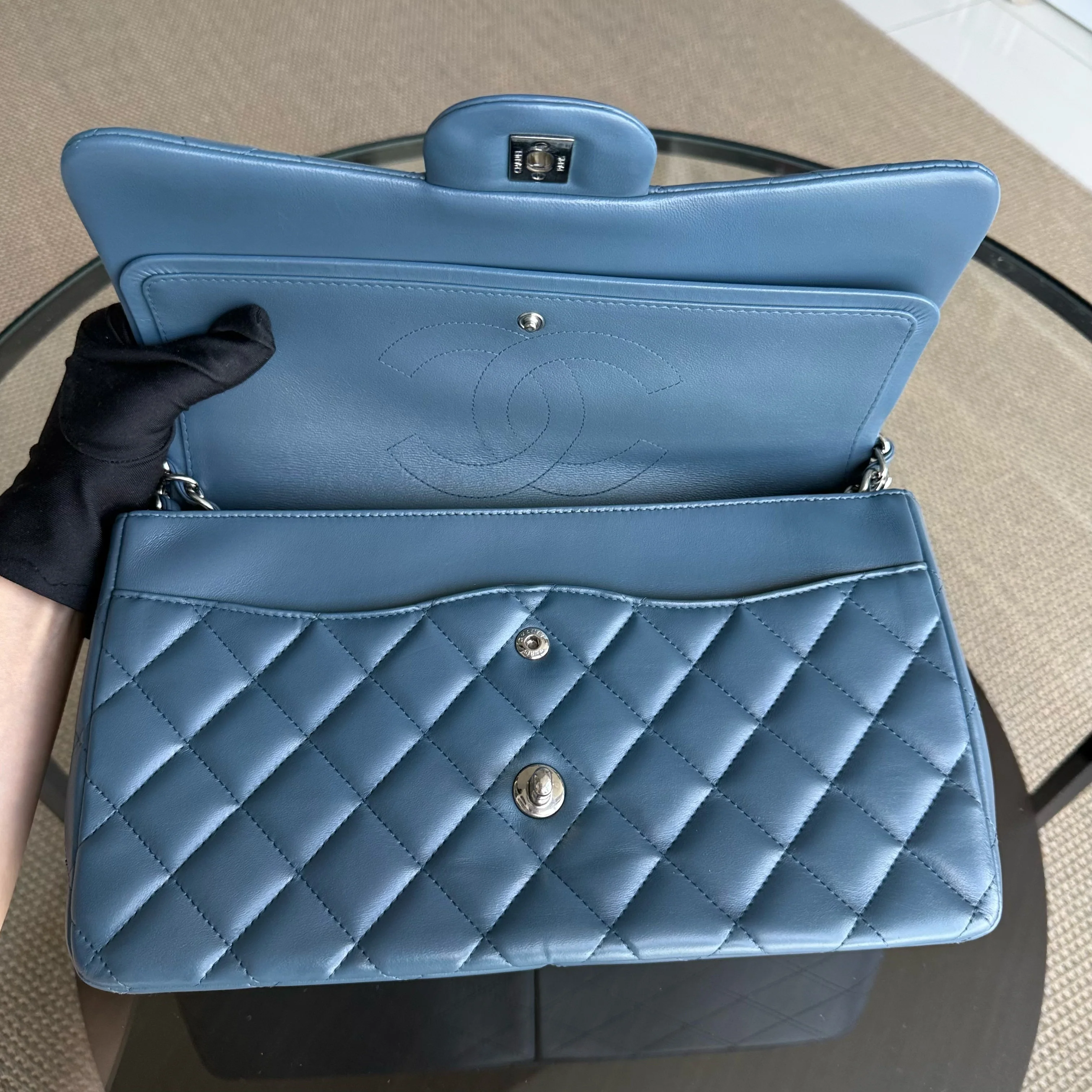 Chanel Classic Flap Jumbo - 30CM Lambskin Double Flap Blue Silver Hardware Series 17