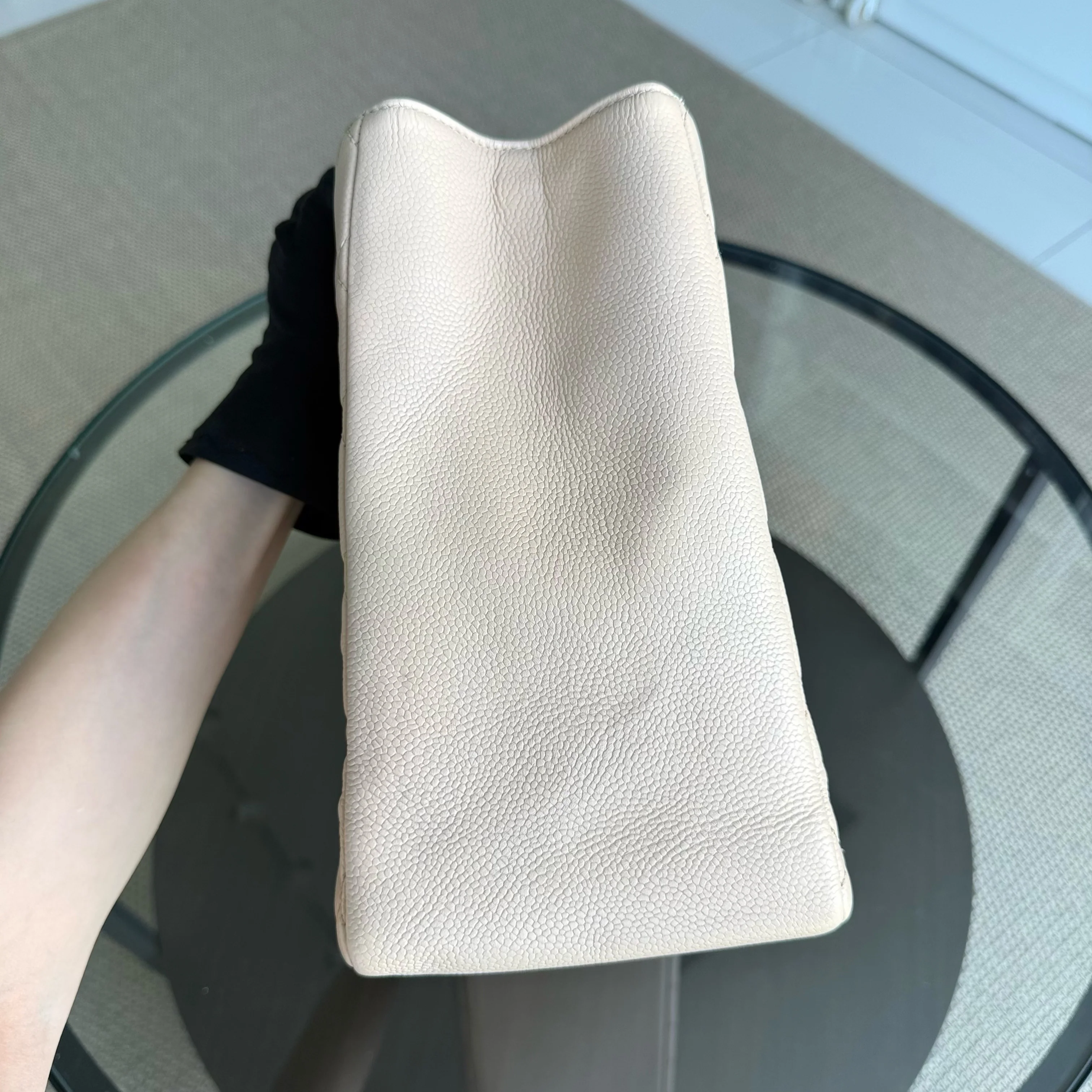 Chanel GST Grand Shopping Tote - Caviar Quilted Grained Calfskin Light Beige Silver Hardware