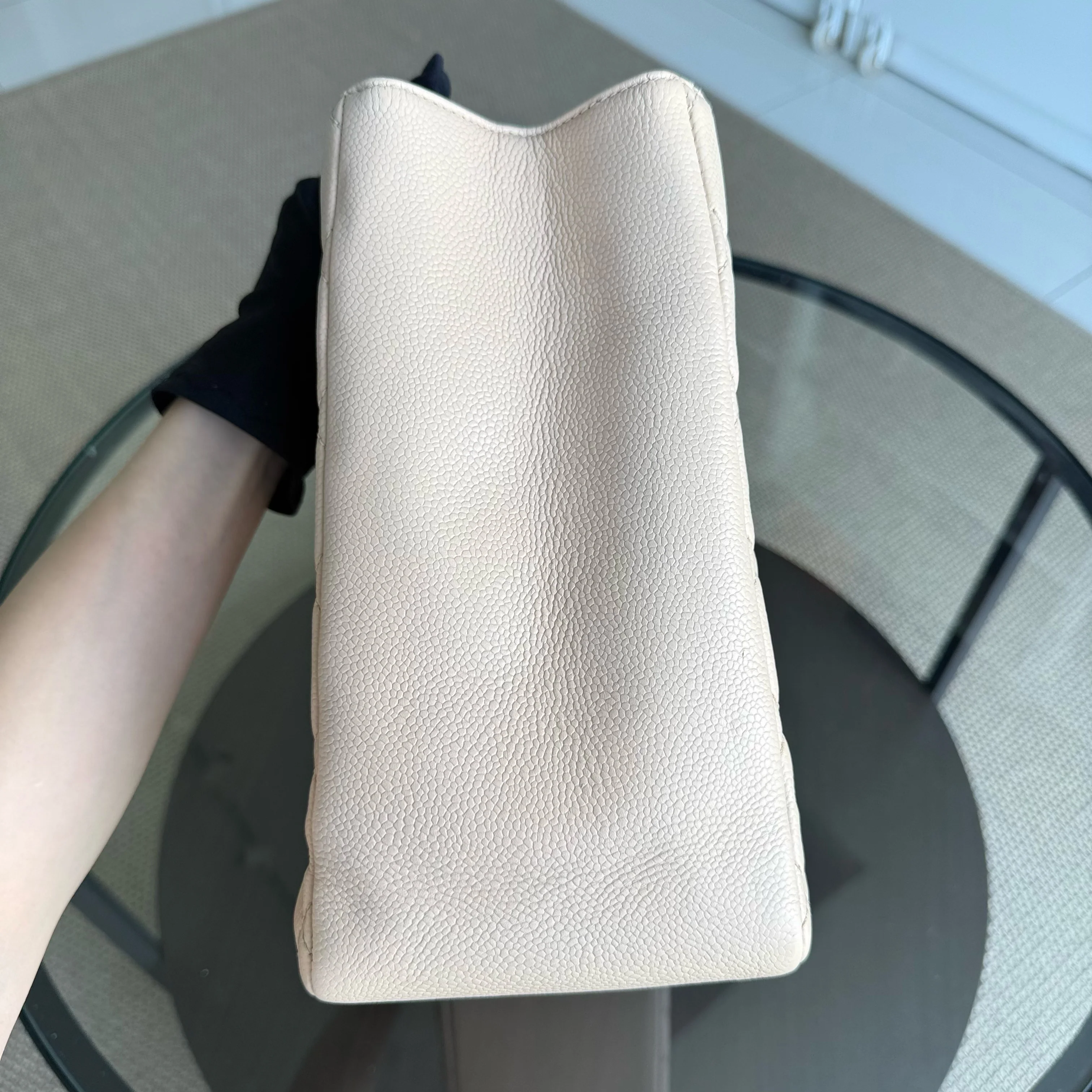 Chanel GST Grand Shopping Tote - Caviar Quilted Grained Calfskin Light Beige Silver Hardware