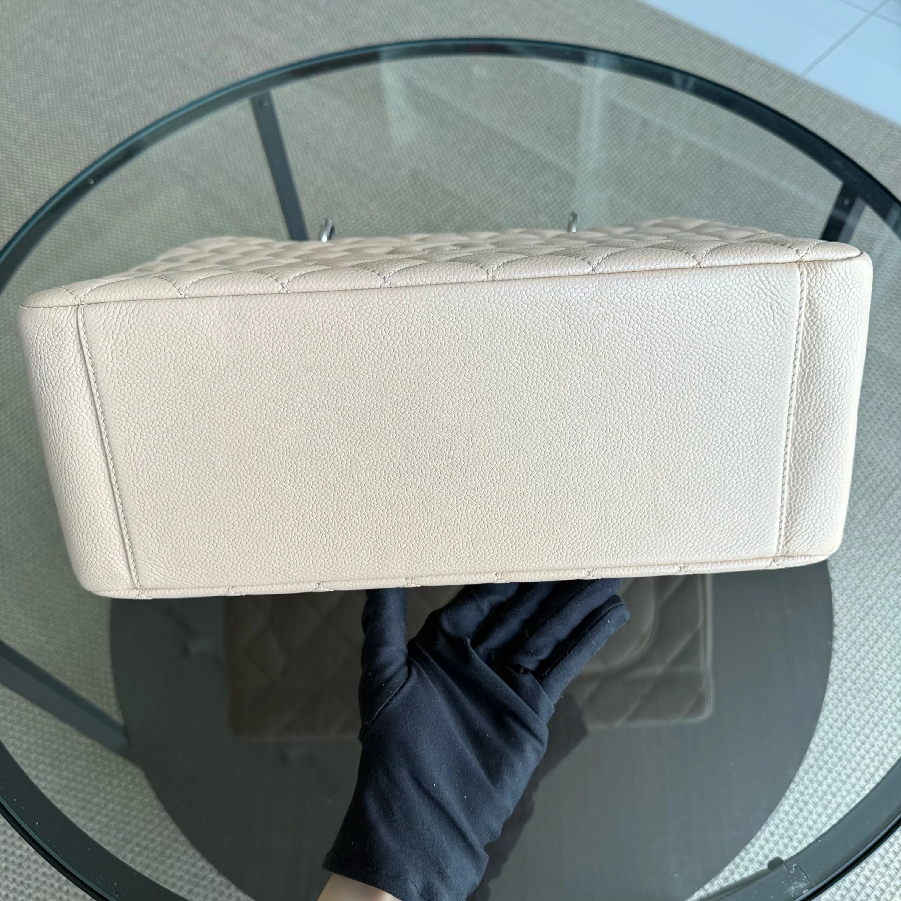 Chanel GST Grand Shopping Tote - Caviar Quilted Grained Calfskin Light Beige Silver Hardware