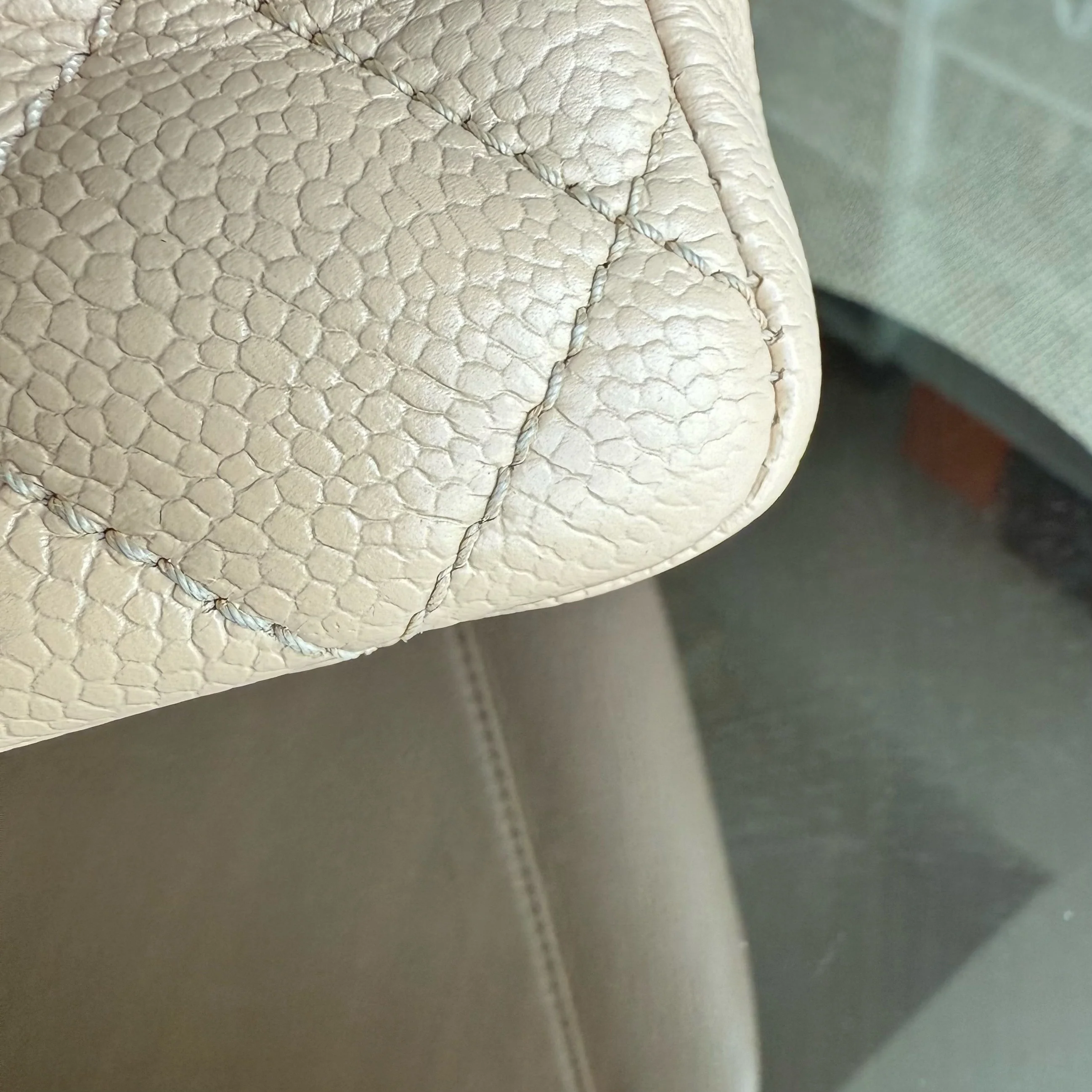 Chanel GST Grand Shopping Tote - Caviar Quilted Grained Calfskin Light Beige Silver Hardware