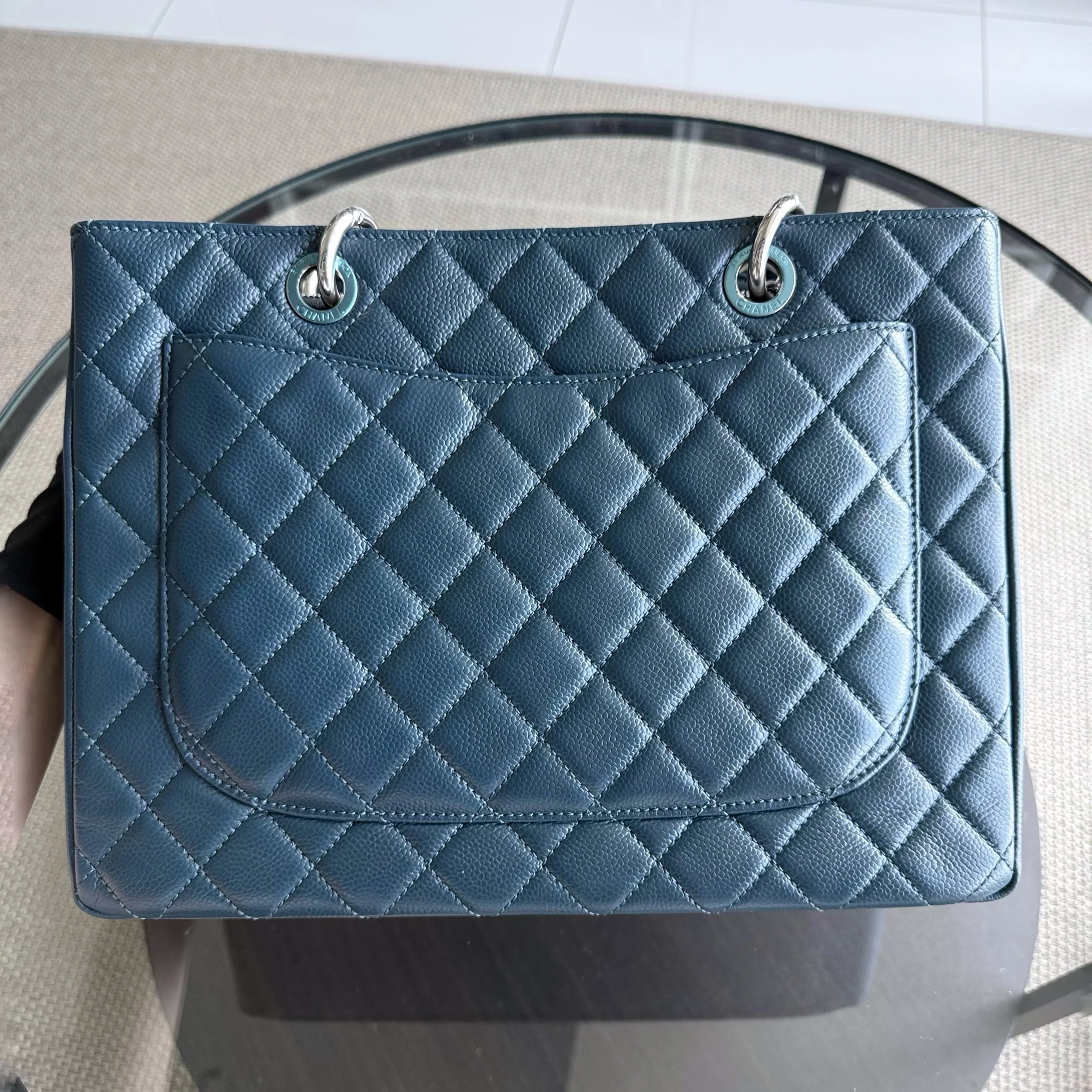 Chanel GST Grand Shopping Tote - Caviar Quilted Grained Calfskin Blue Silver Hardware Series 17
