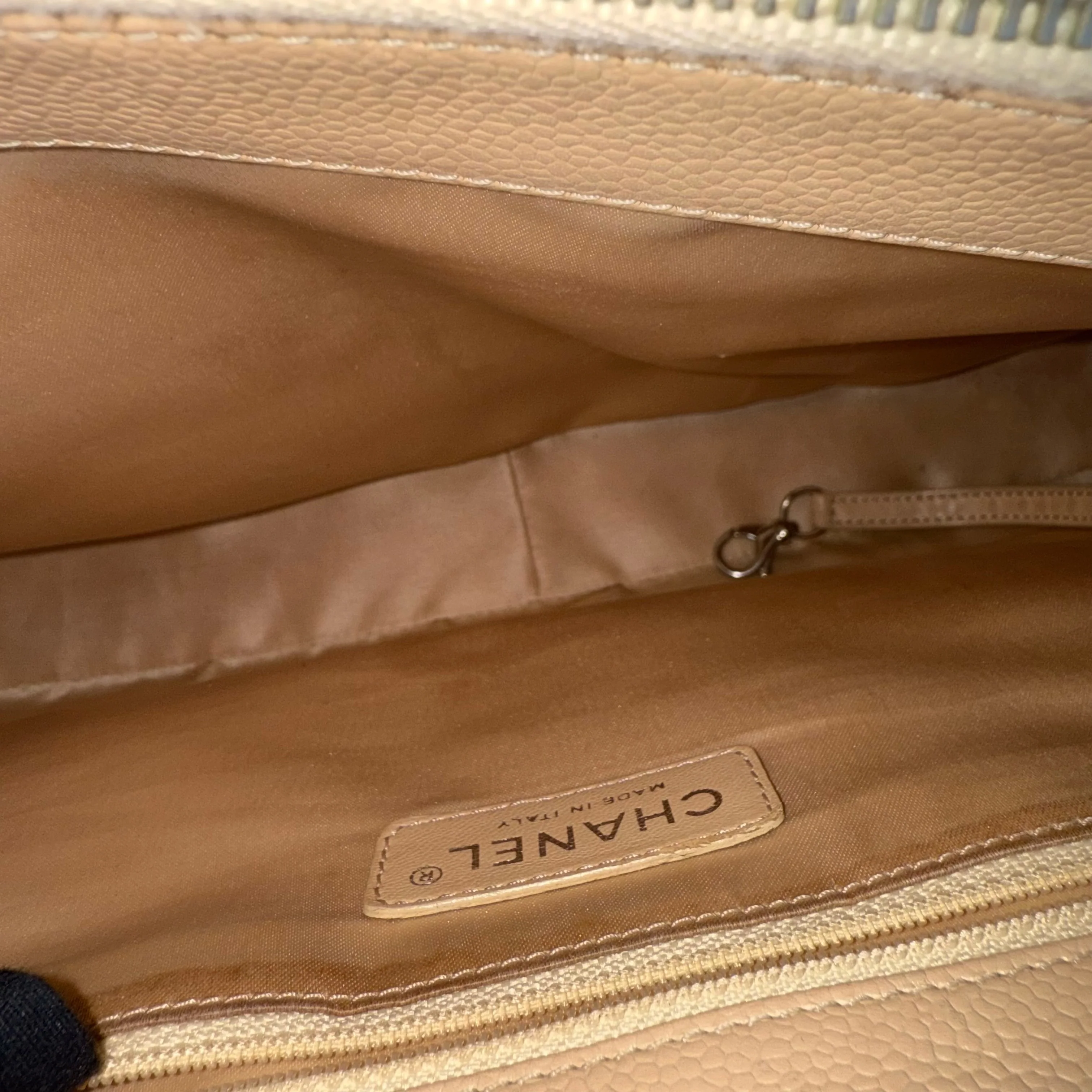 Chanel GST Grand Shopping Tote - Caviar Quilted Grained Calfskin Light Beige Silver Hardware