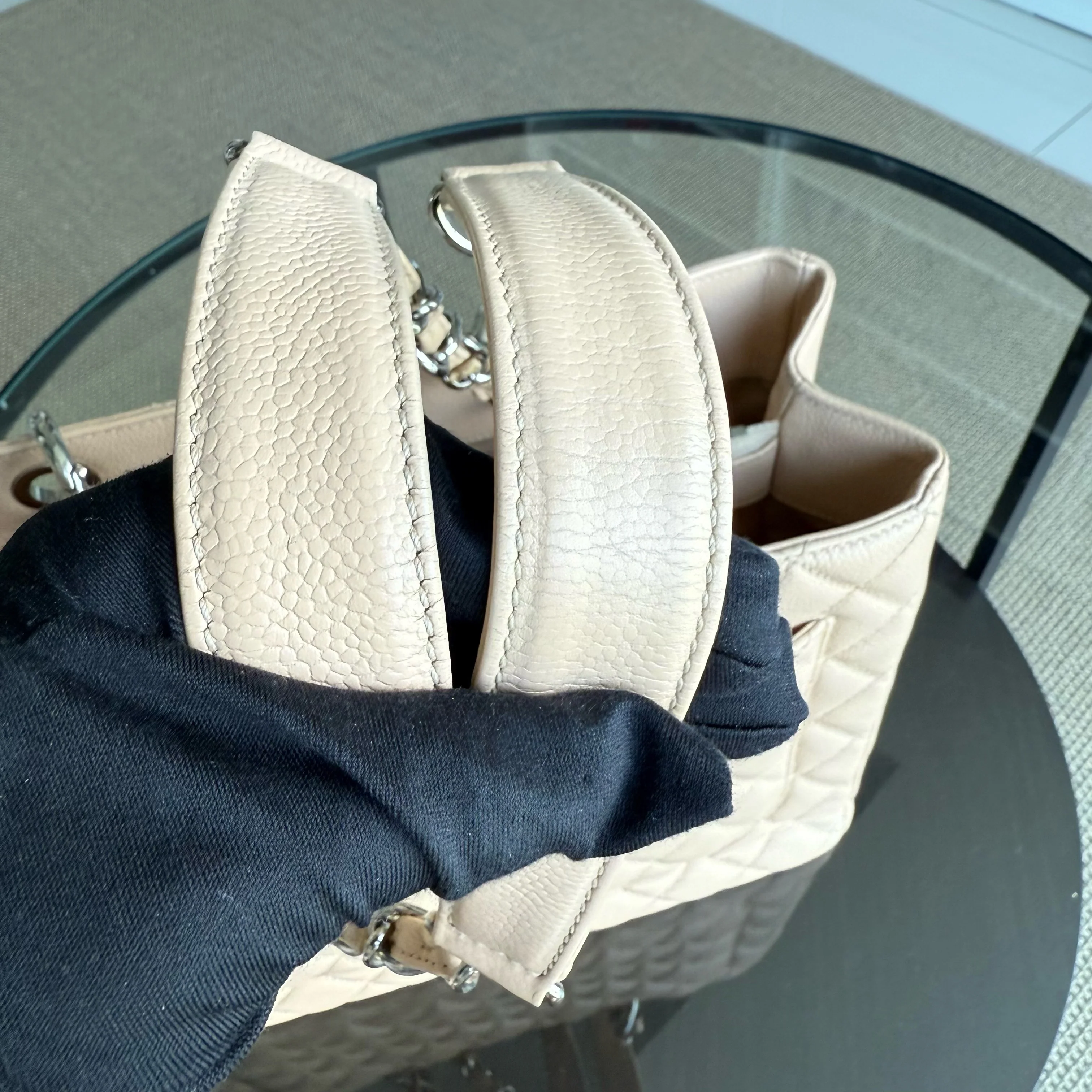 Chanel GST Grand Shopping Tote - Caviar Quilted Grained Calfskin Light Beige Silver Hardware