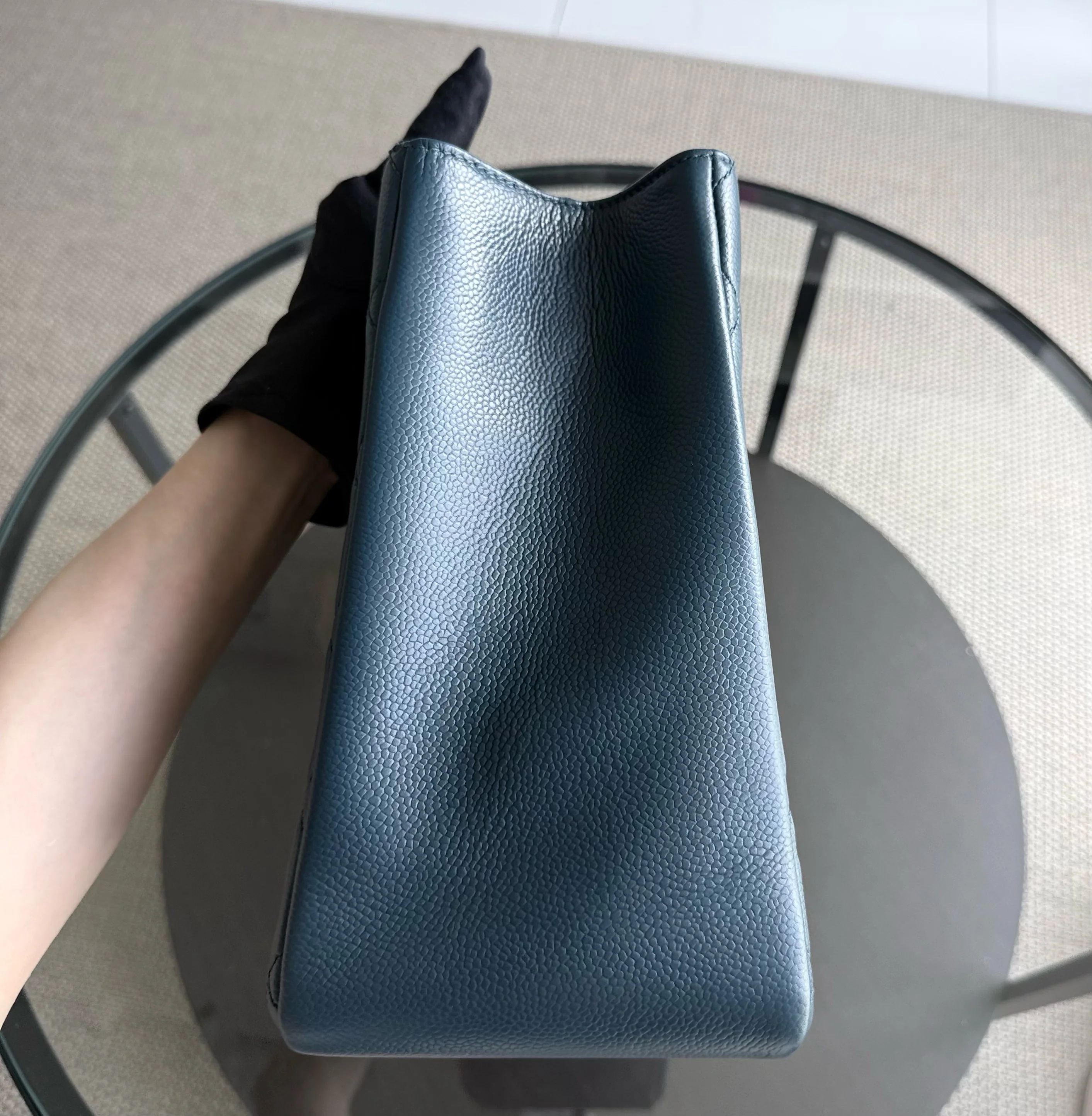 Chanel GST Grand Shopping Tote - Caviar Quilted Grained Calfskin Blue Silver Hardware Series 17