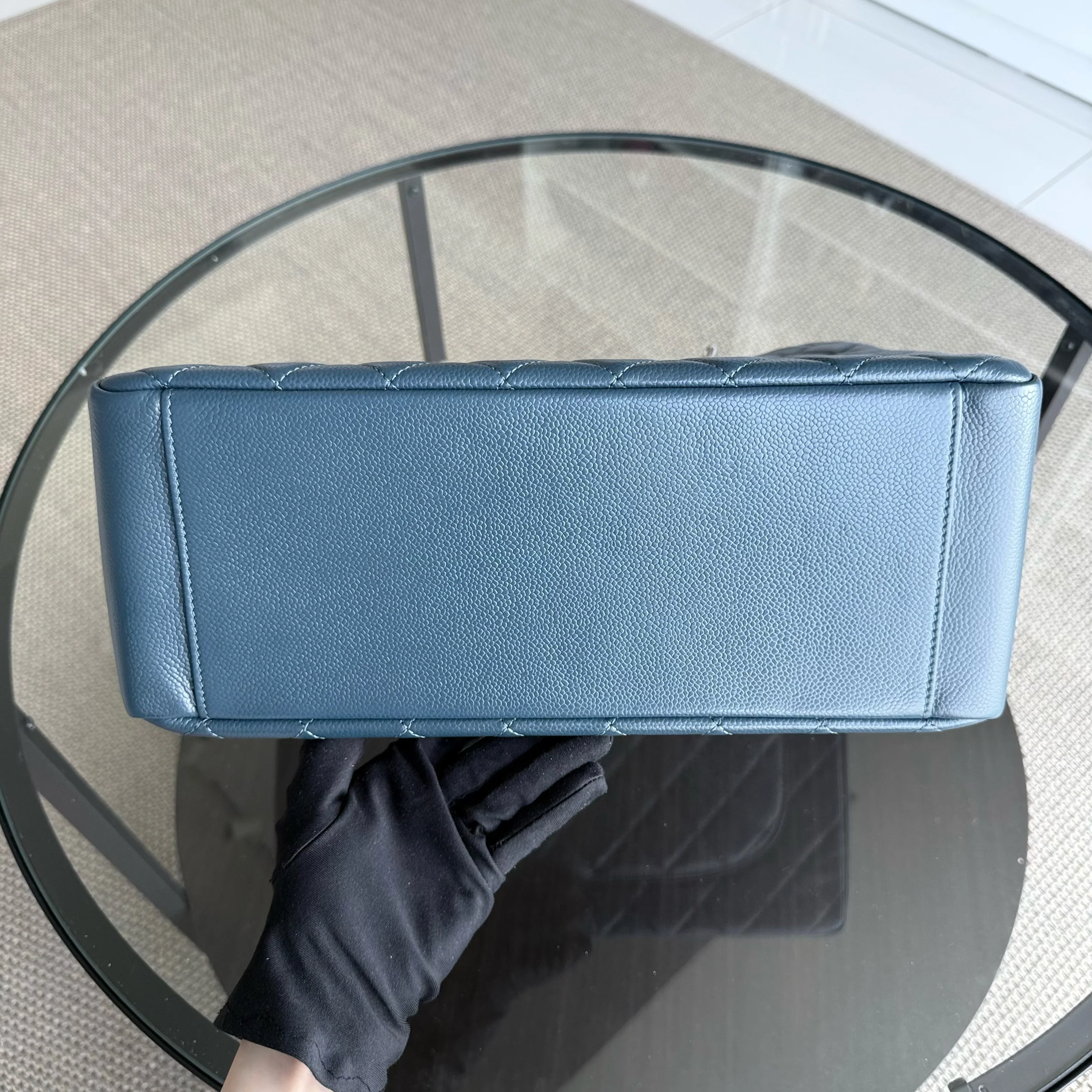 Chanel GST Grand Shopping Tote - Caviar Quilted Grained Calfskin Blue Silver Hardware Series 17