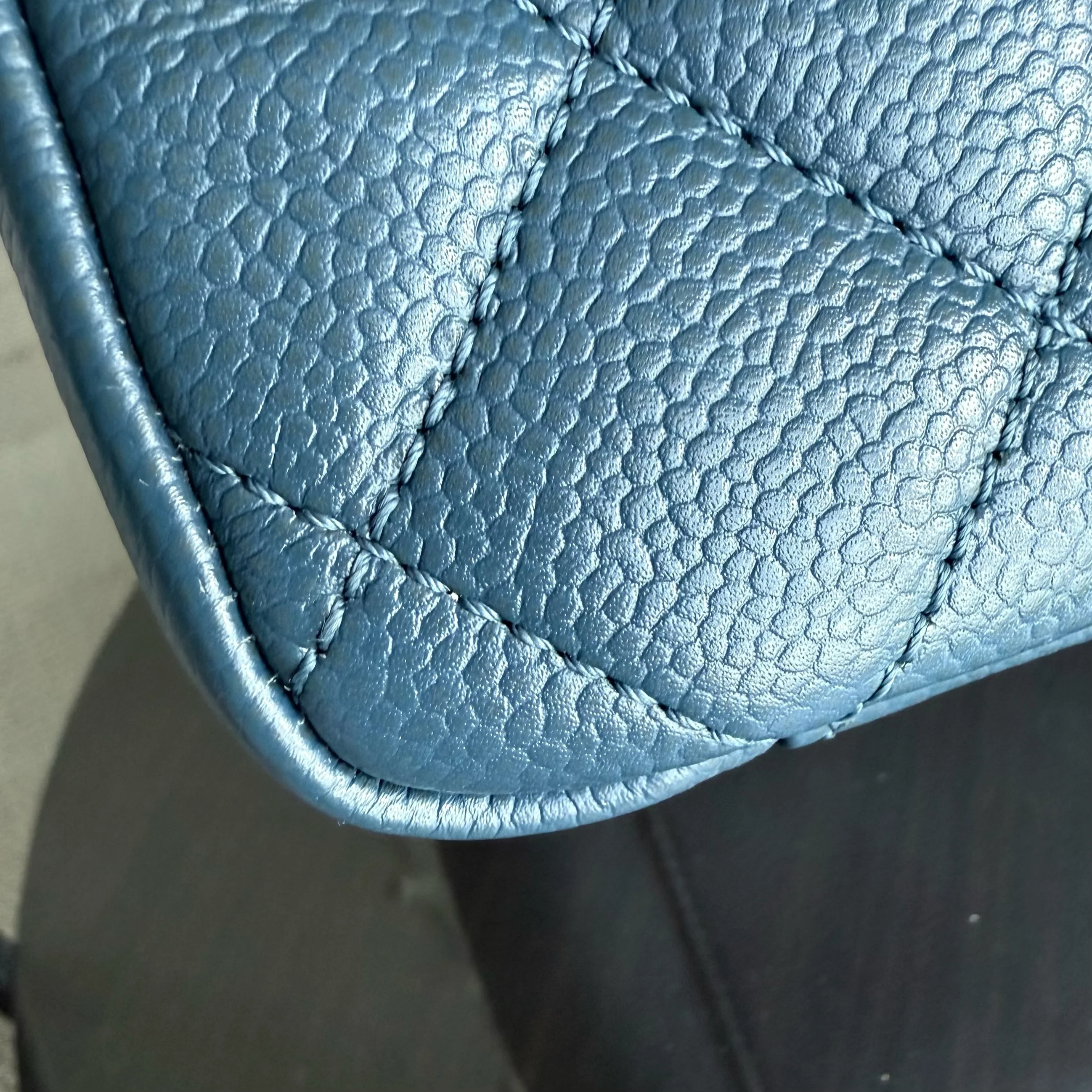 Chanel GST Grand Shopping Tote - Caviar Quilted Grained Calfskin Blue Silver Hardware Series 17