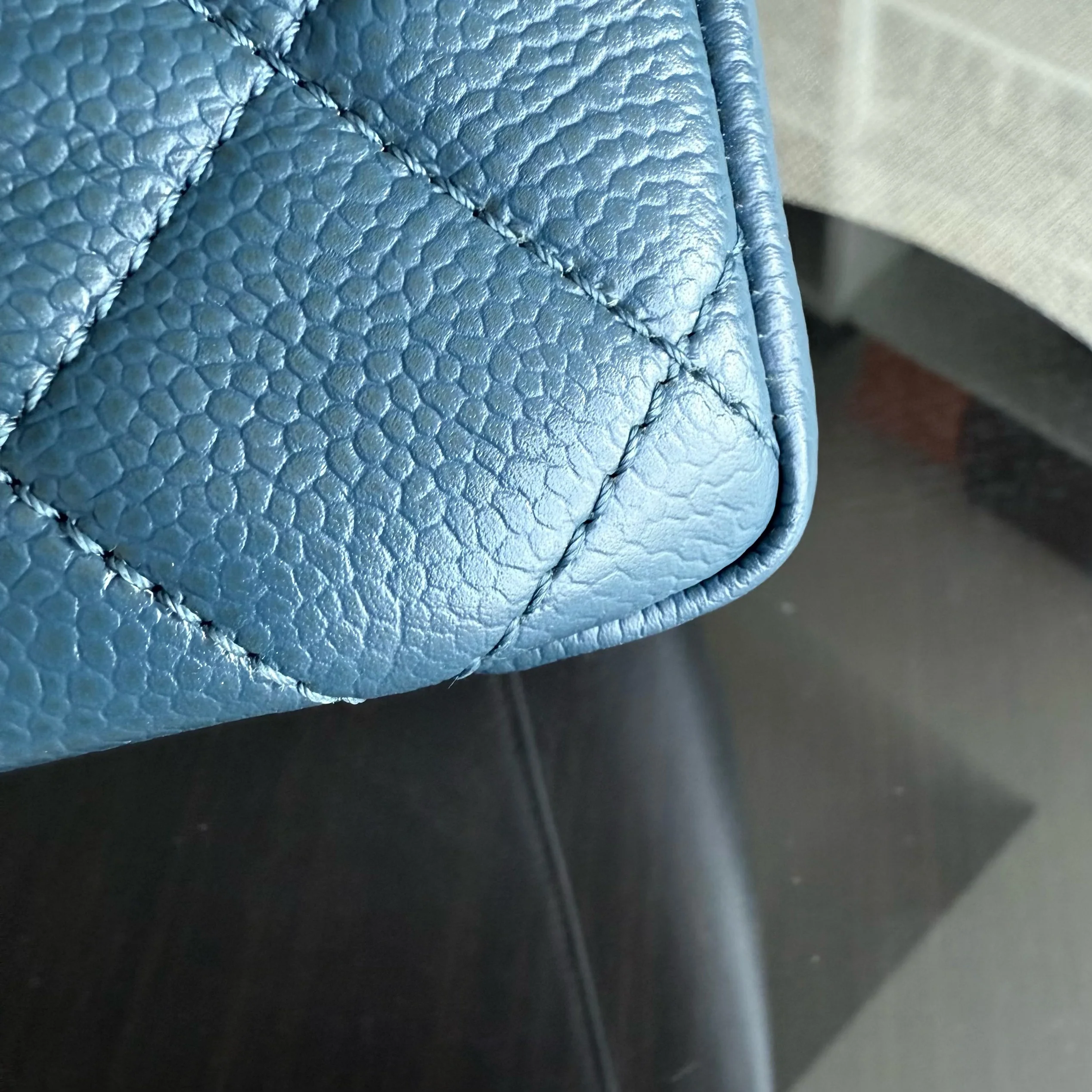 Chanel GST Grand Shopping Tote - Caviar Quilted Grained Calfskin Blue Silver Hardware Series 17