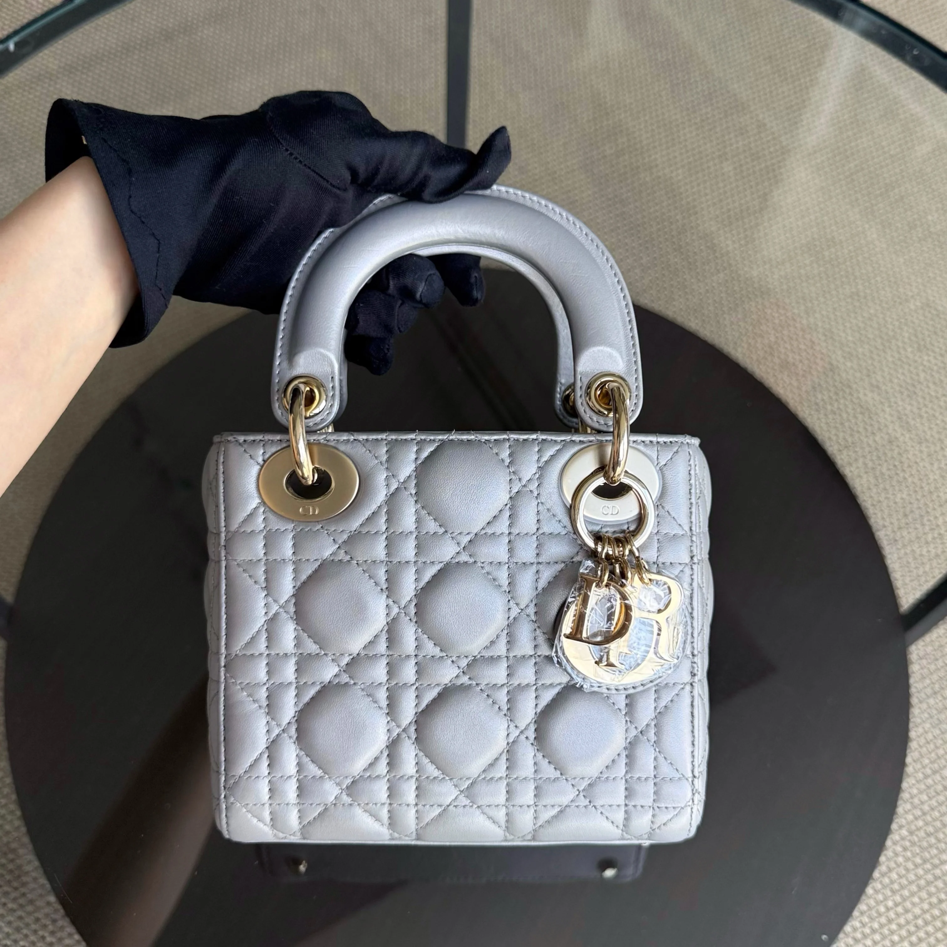 Dior Lady Mini - Cannage Lambskin Silver Gold Hardware Chain Strap